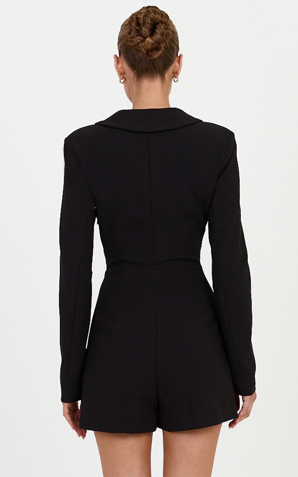Siena Playsuit - Tailored Blazer Playsuit With Asymmetrical Hem And Plunge Neckline in Black