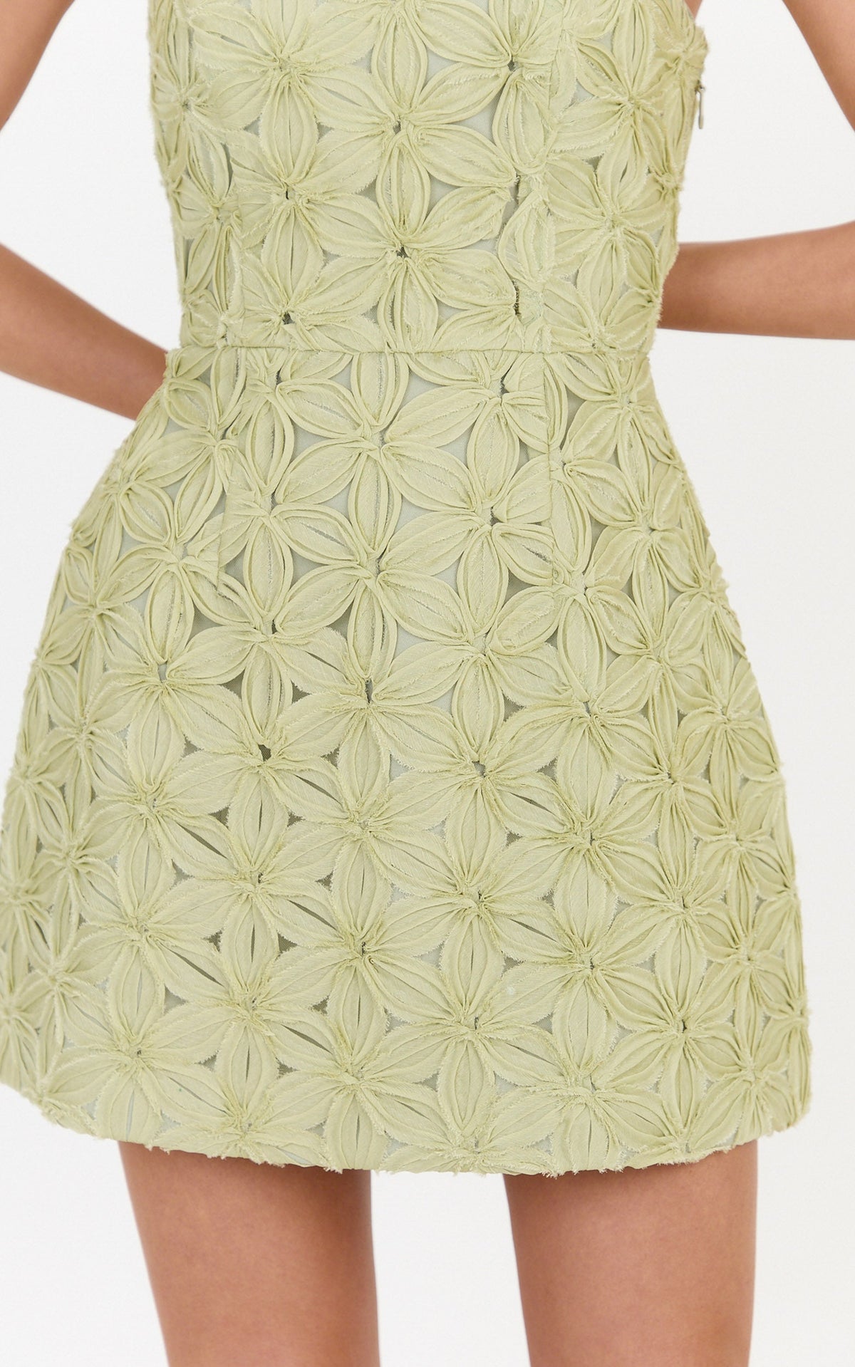 Nina Mini Dress - Strapless 3D Floral A Line Dress in Green