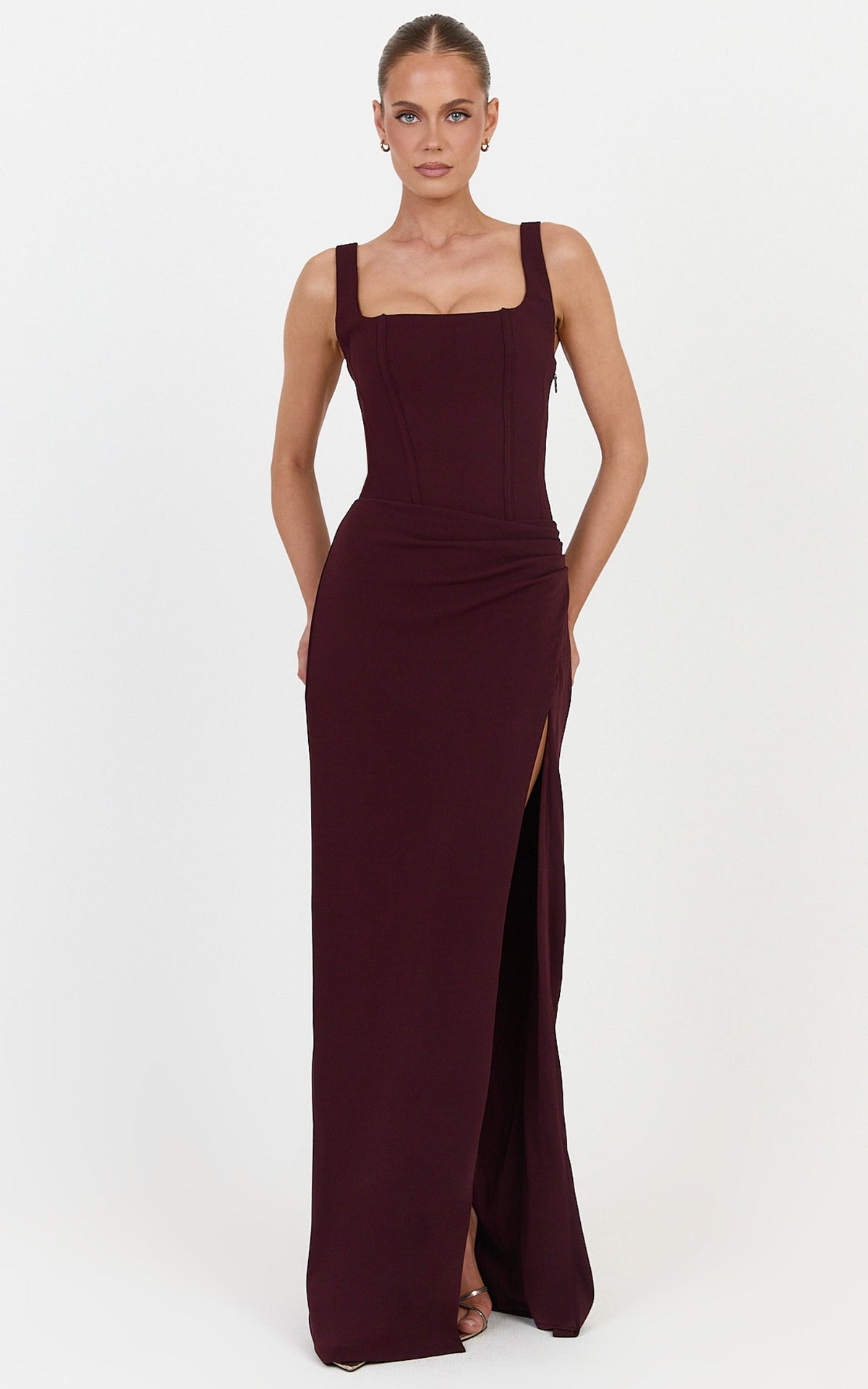 Amara Maxi Dress - Corset Bodice Lace Up Dress in Plum