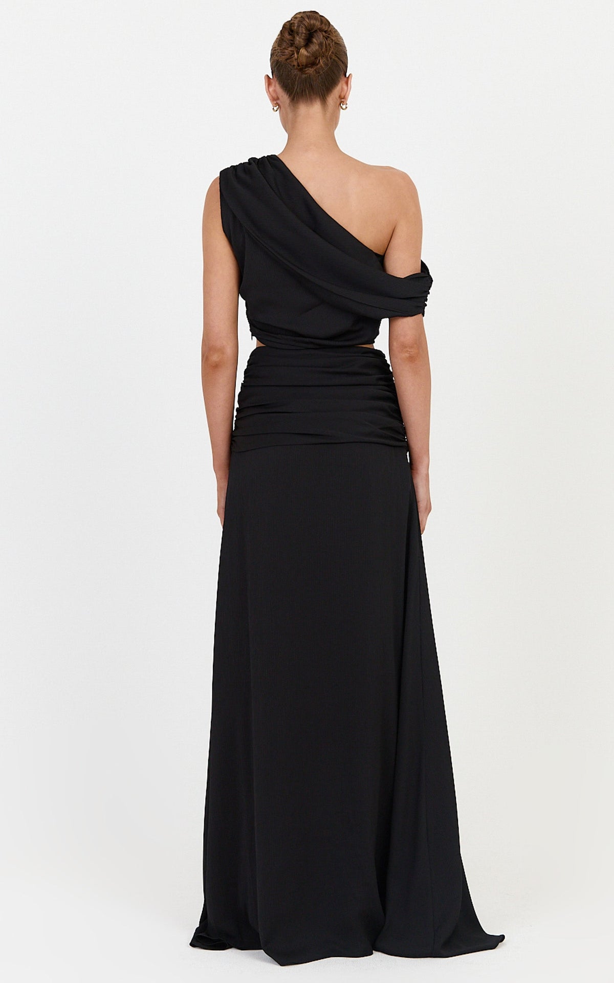 Ayla Two Piece Set - Draped Off Shoulder Top And Maxi Skirt Set in Black