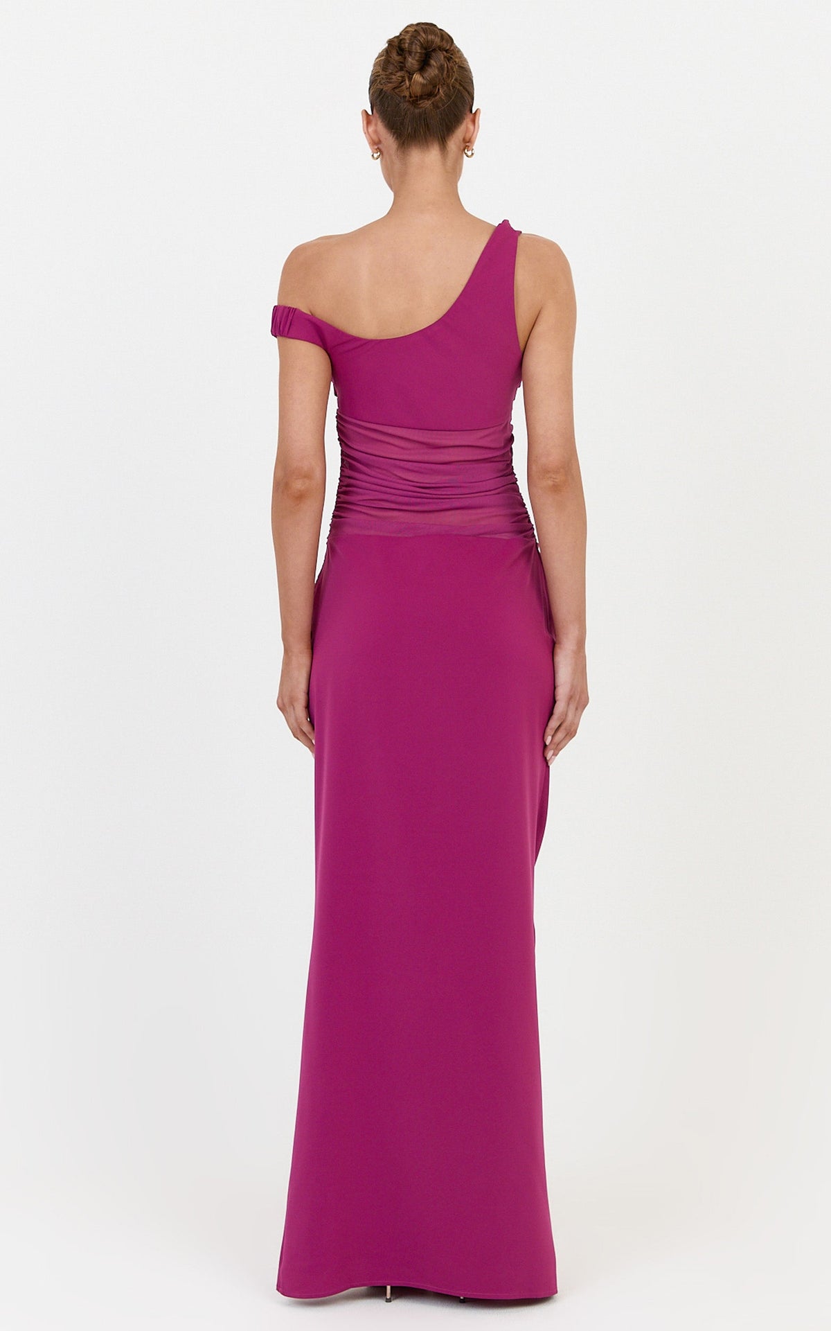 Elias Maxi Dress - Twisted One Shoulder Cowl Dropped Waist Dress in Berry