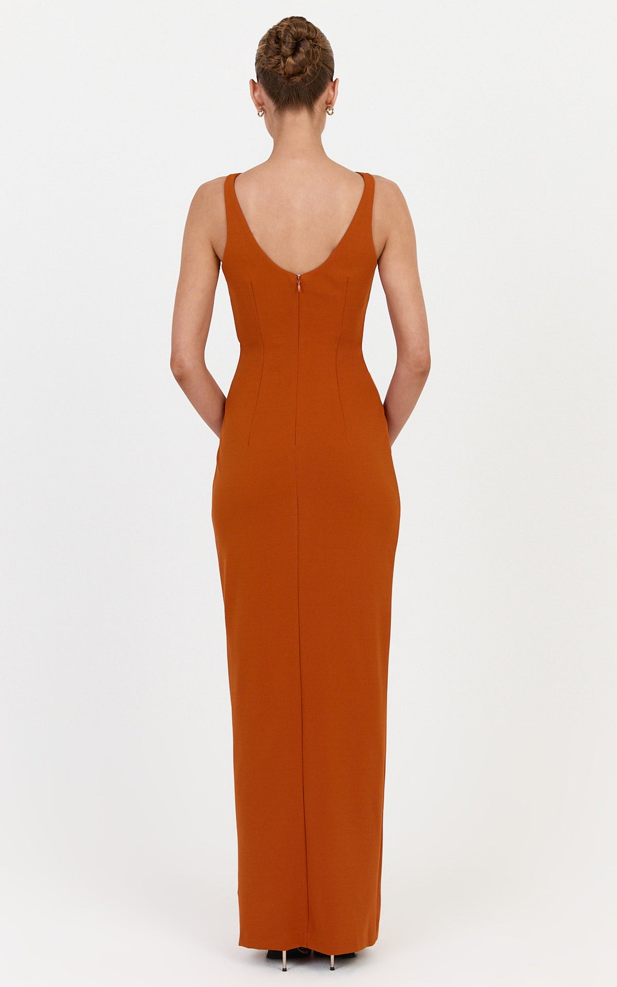 Indi Maxi Dress - Boat Neck Bodycon Dress in Burnt Orange