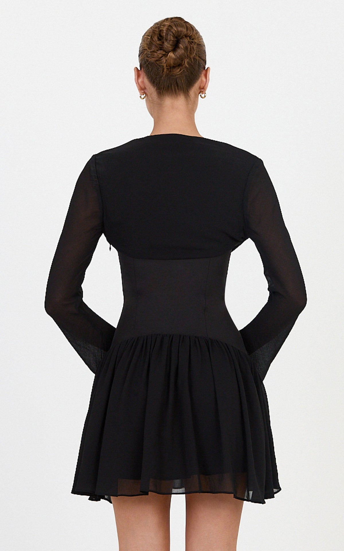 Lillian Mini Dress - Contrast Corset Flute Sleeve Dress in Black