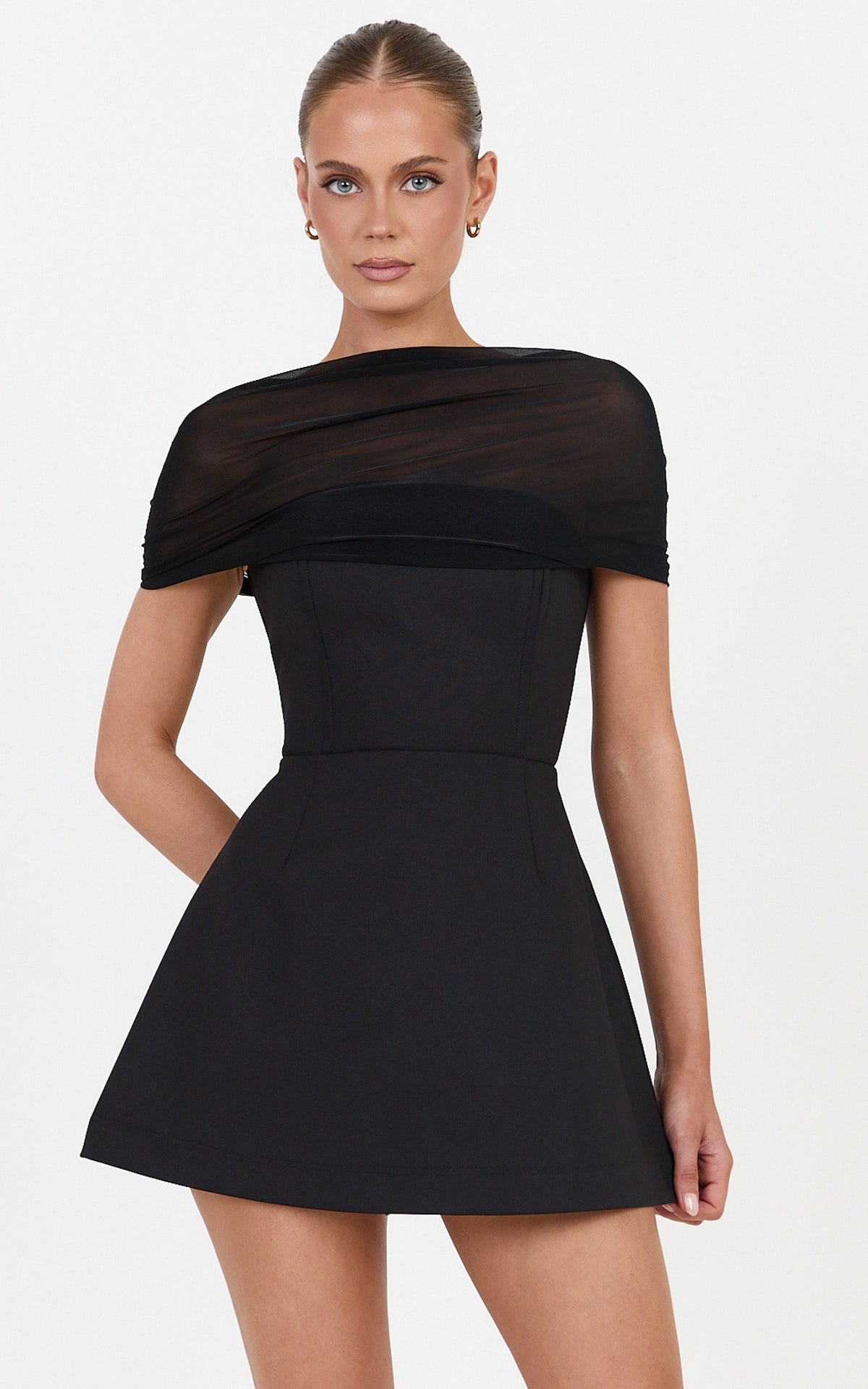 Anna Playsuit - Fit And Flare Playsuit With Mesh Overlay in Black