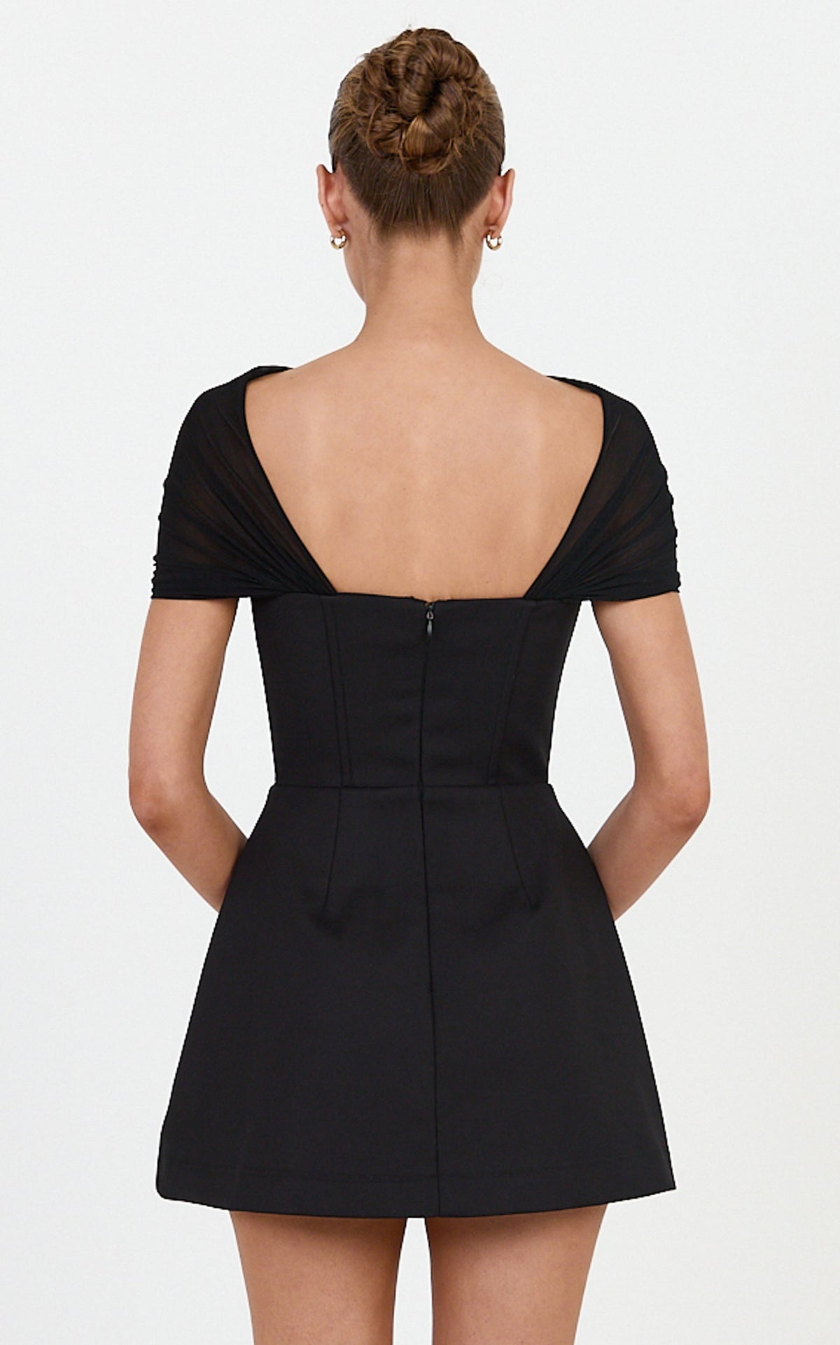 Anna Playsuit - Fit And Flare Playsuit With Mesh Overlay in Black