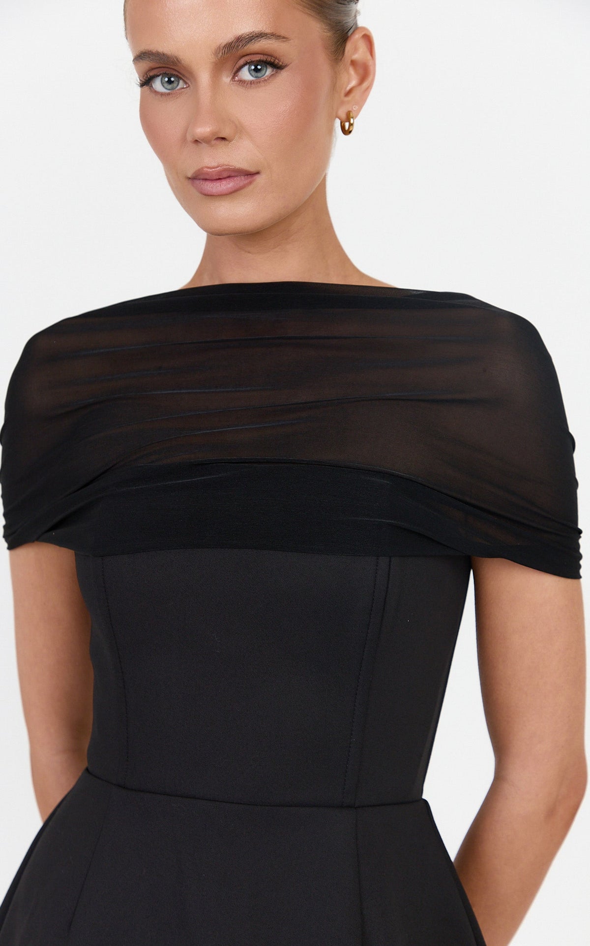 Anna Playsuit - Fit And Flare Playsuit With Mesh Overlay in Black