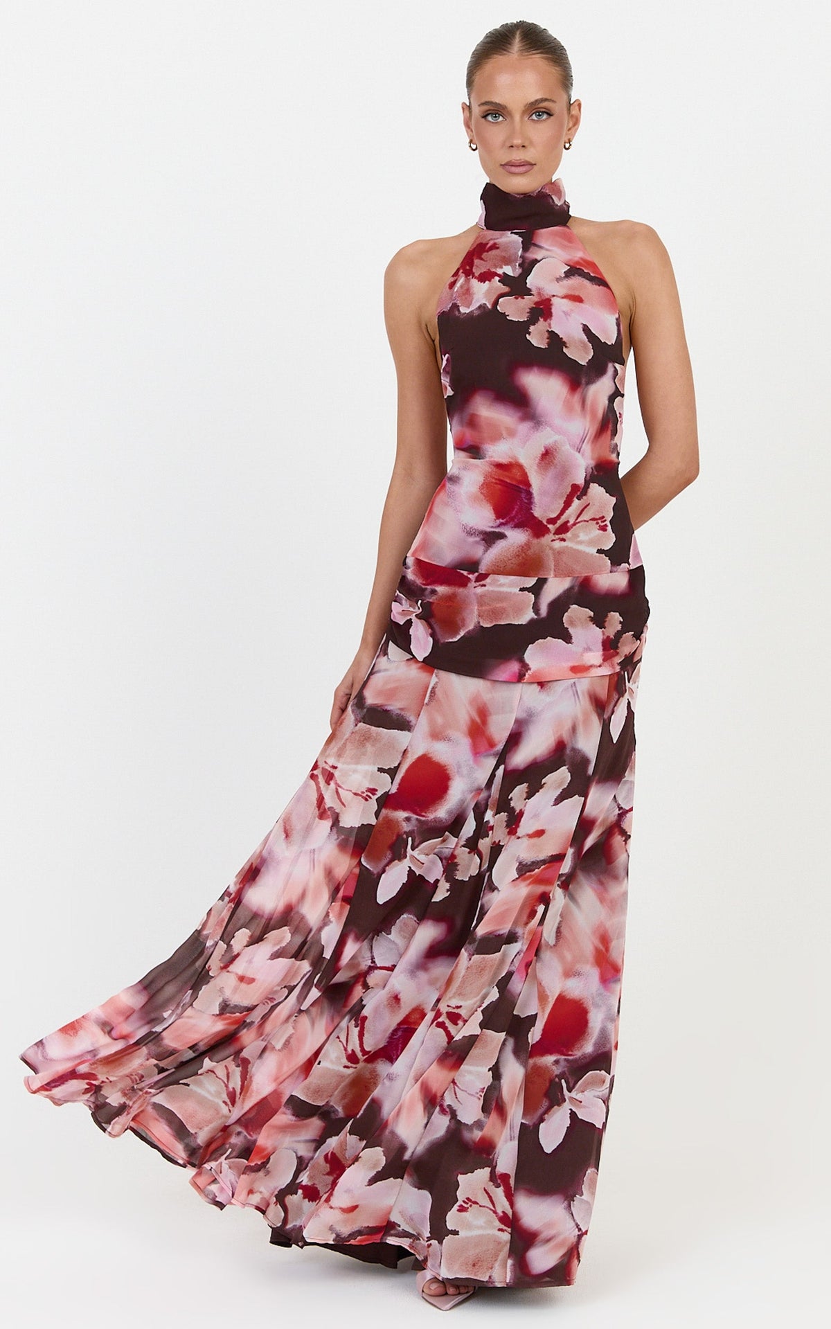 Cordelia Maxi Dress - High Neckline Racer Back Dress in Midnight Blossoms Print