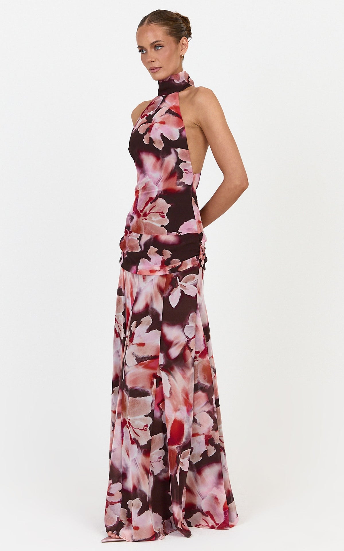 Cordelia Maxi Dress - High Neckline Racer Back Dress in Midnight Blossoms Print