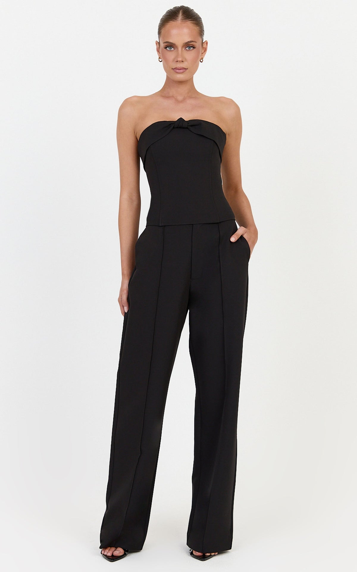 Rosalind Top - Strapless Knot Detail Corset Top in Black