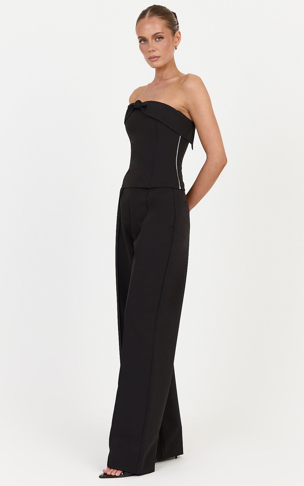 Rosalind Top - Strapless Knot Detail Corset Top in Black