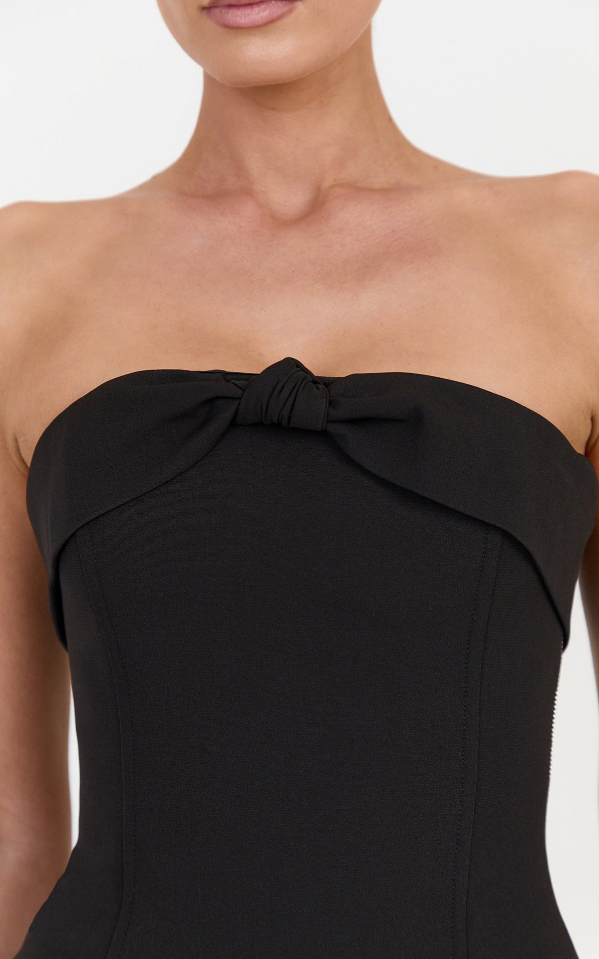 Rosalind Top - Strapless Knot Detail Corset Top in Black