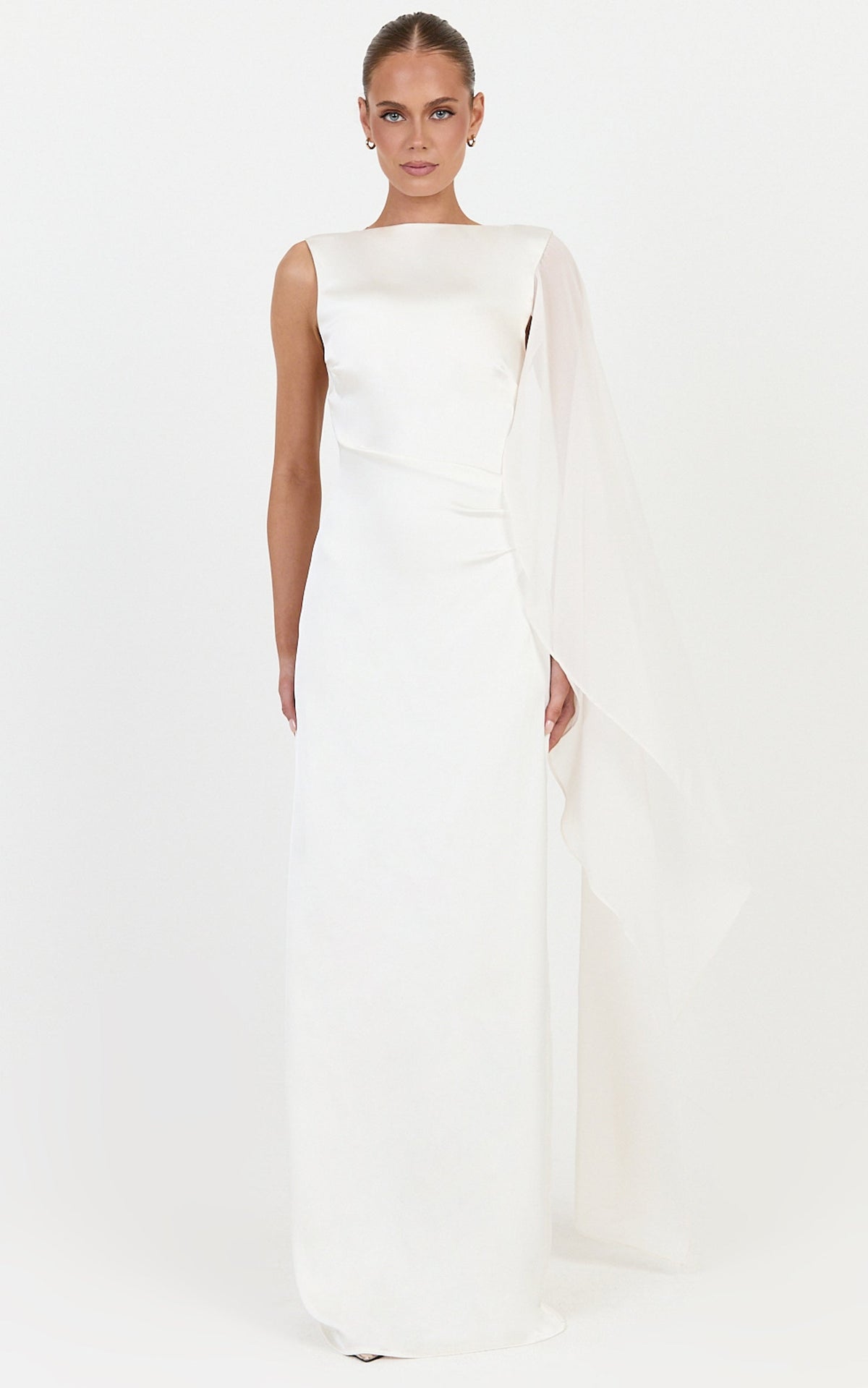 Seraphina Maxi Dress - Boat Neck Dress With Cape Sleeve in Ivory