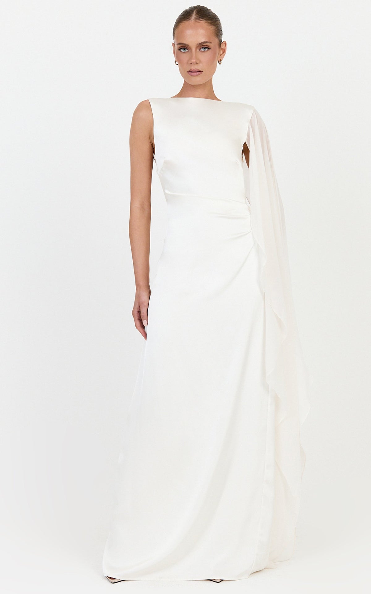 Seraphina Maxi Dress - Boat Neck Dress With Cape Sleeve in Ivory