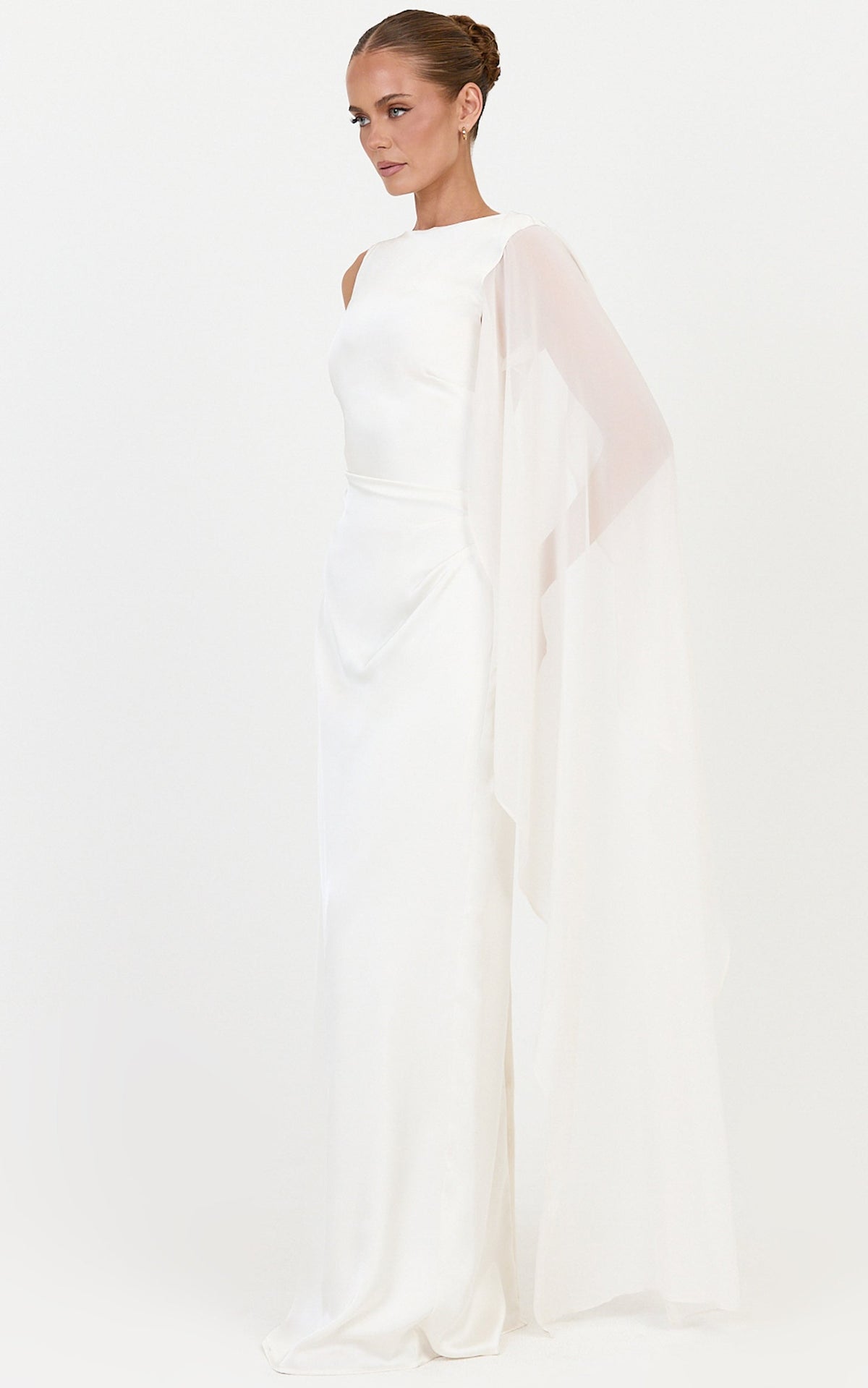 Seraphina Maxi Dress - Boat Neck Dress With Cape Sleeve in Ivory