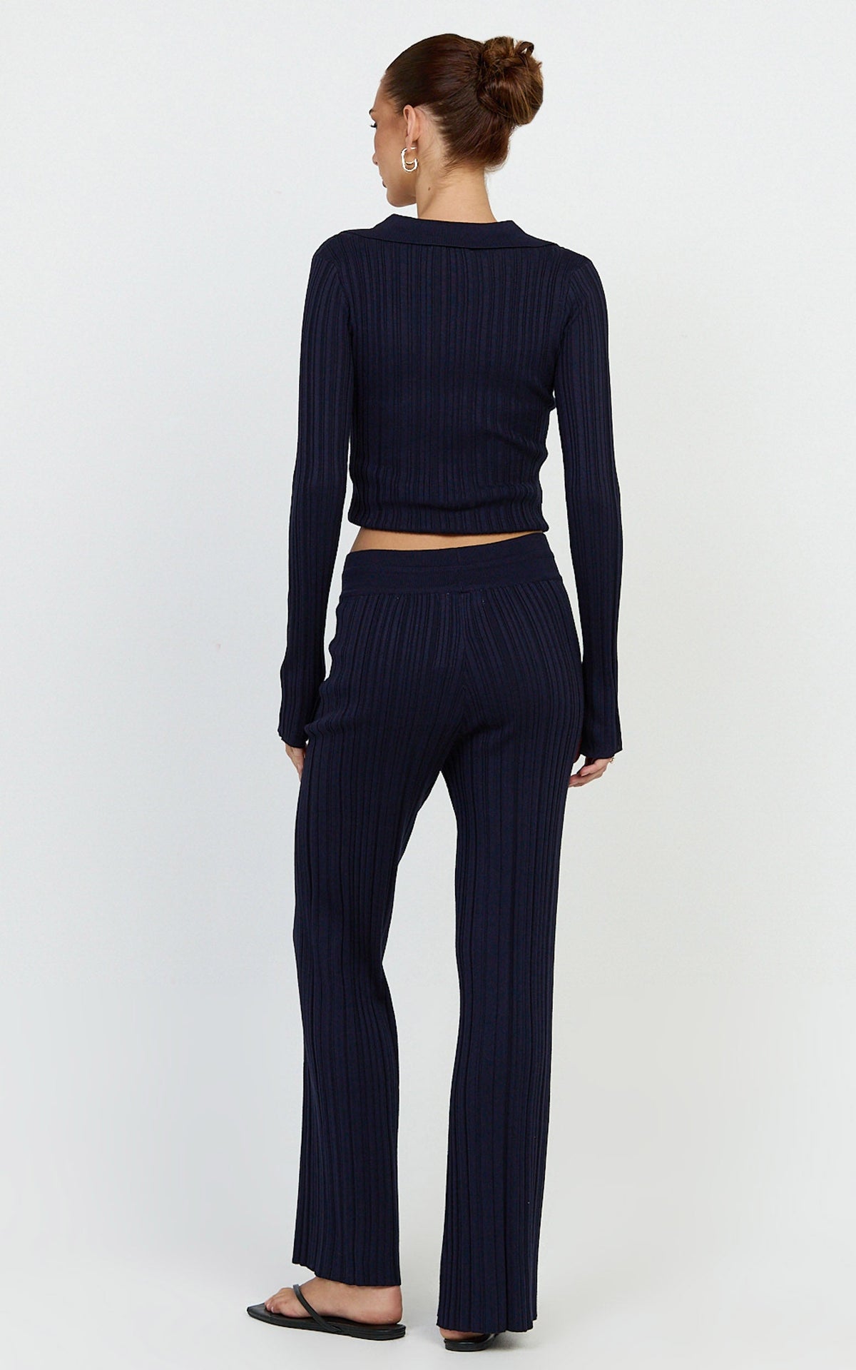 Kelsey Pants - High Drawstring Waist Knit Pants in Navy