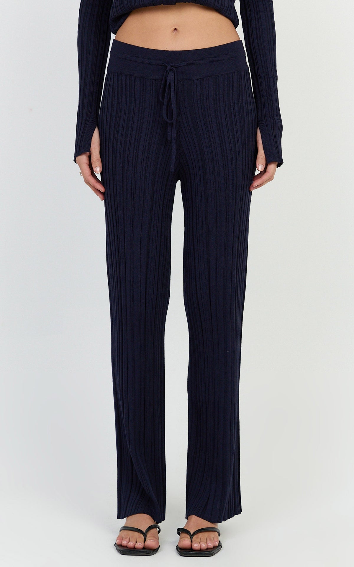 Kelsey Pants - High Drawstring Waist Knit Pants in Navy