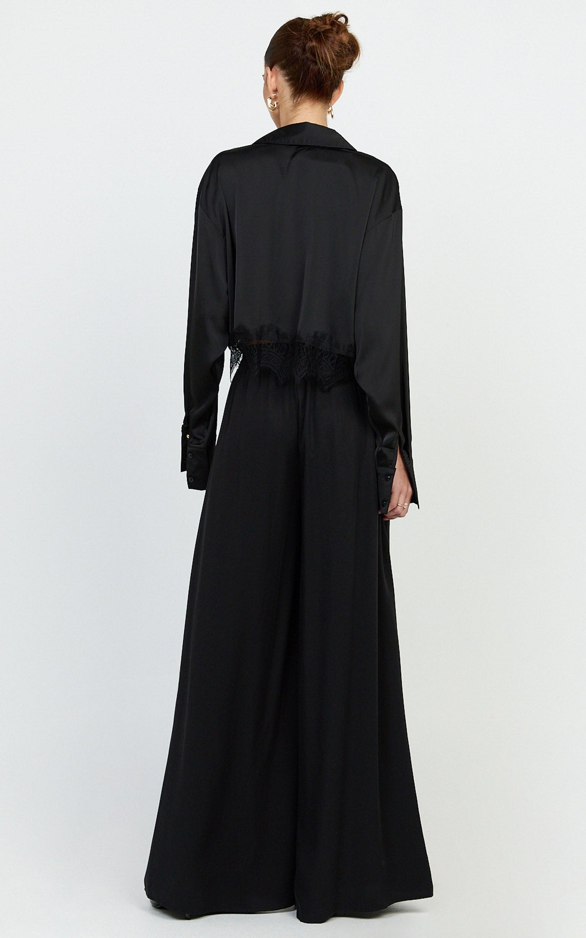 Cardi Pants - High Waist Elastic Wide Leg Pants in Black