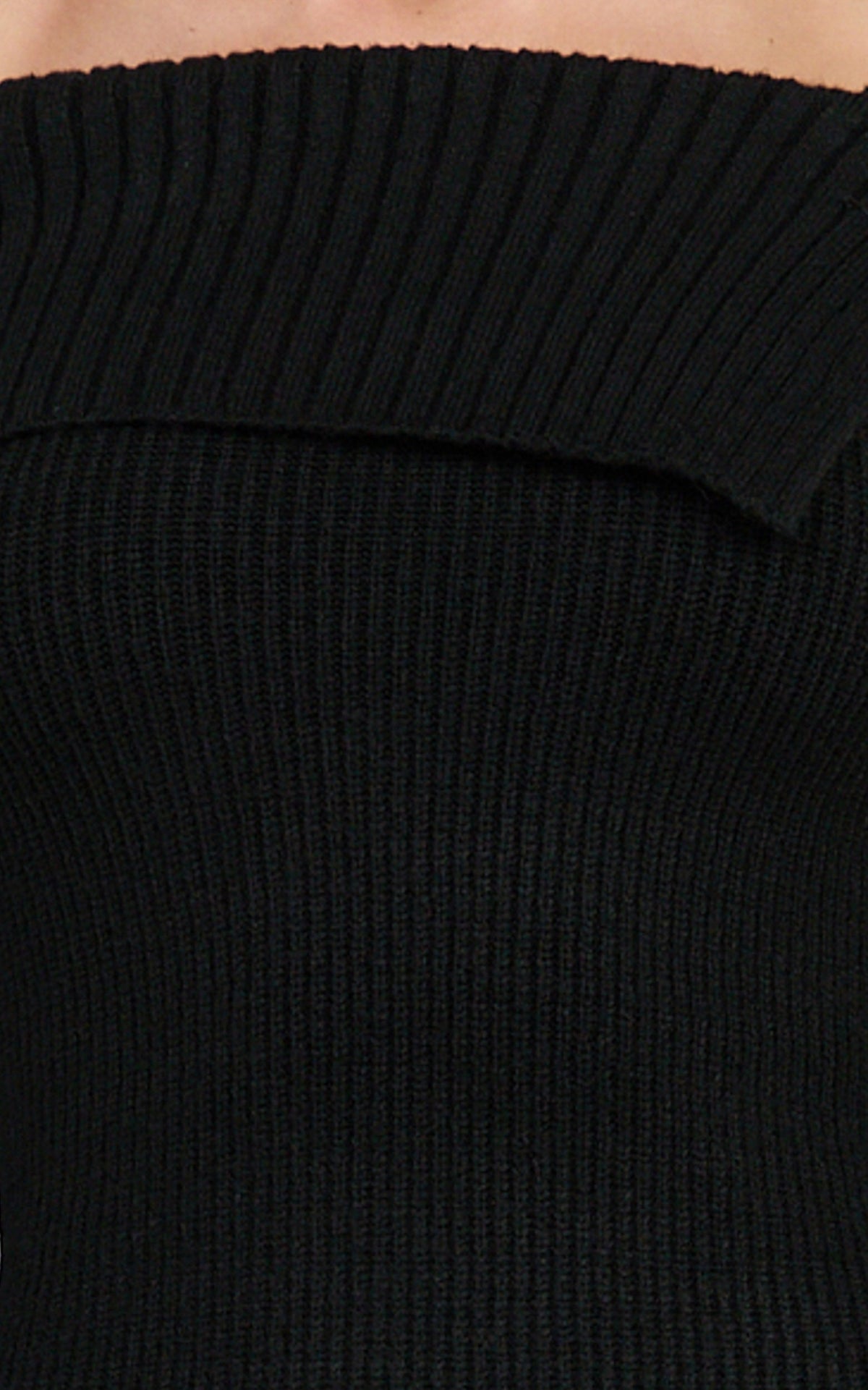 Tess Mini Dress - Asymmetric Off Shoulder Long Sleeve Knit Dress in Black