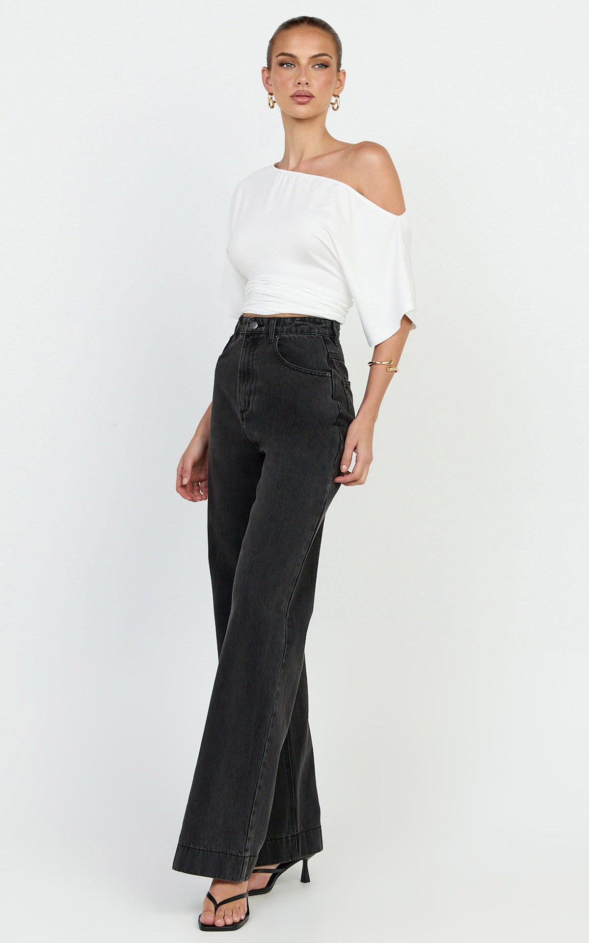 Emman Jeans - High Waisted Cotton Wide Leg Denim Jeans in Black