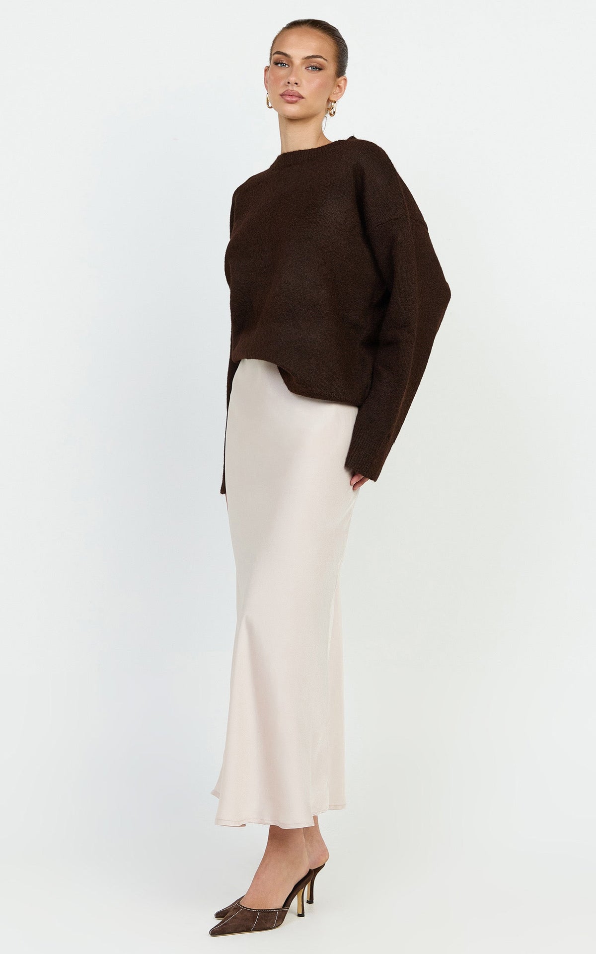 Amari Maxi Skirt - High Waisted Bias Cut Skirt in Oyster