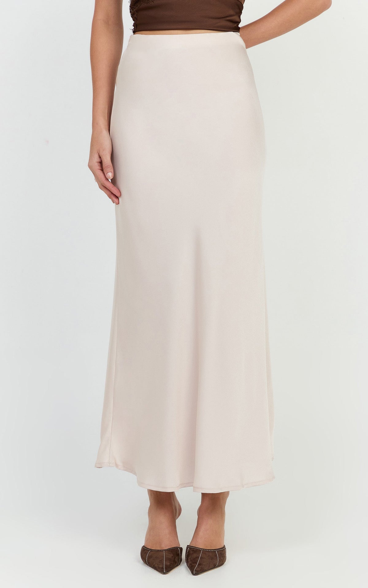 Amari Maxi Skirt - High Waisted Bias Cut Skirt in Oyster