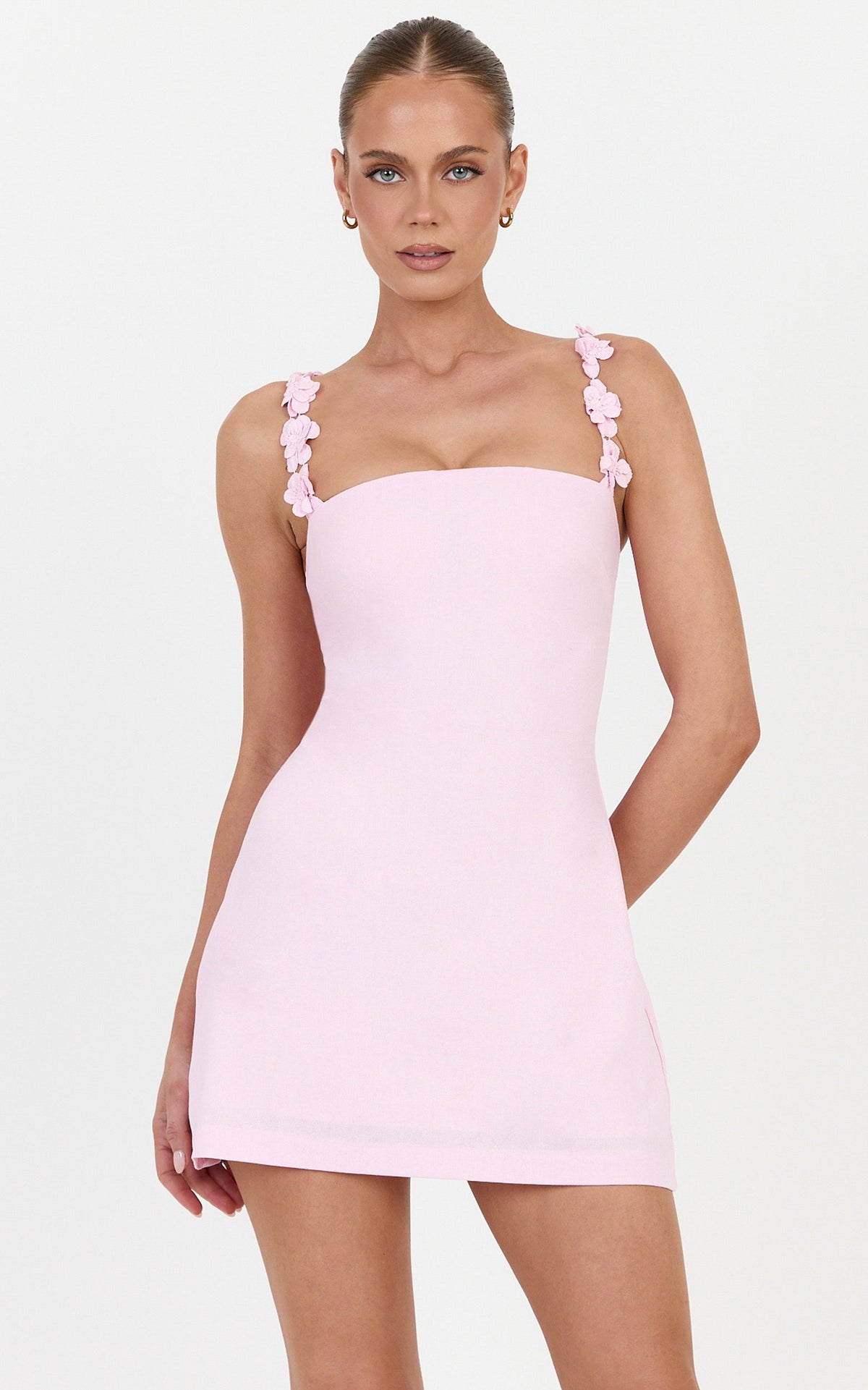 Clementine Mini Dress -  3D Floral Strap Dress in Pink