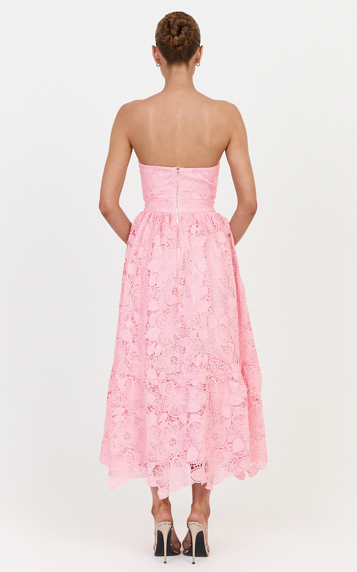 Gabriela Midi Dress - Strapless Lace Dress in Light Pink