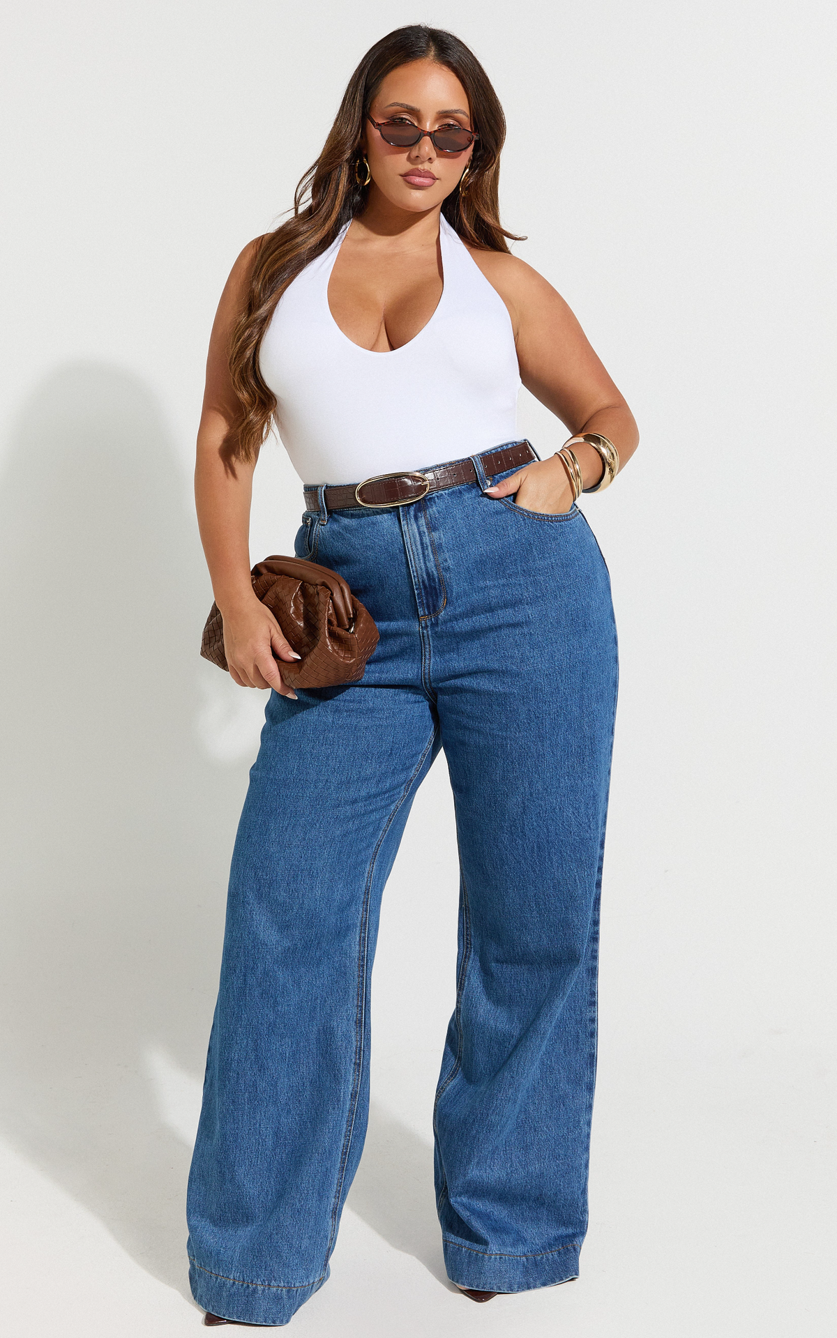 Therese Jeans - High Waist Wide Leg Flare Recycled Denim Jeans in Dark Blue Wash