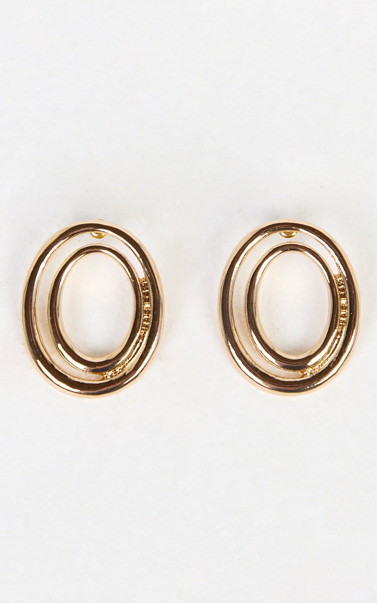 Silvena Earrings - Double Oval Stud Earrings in Gold