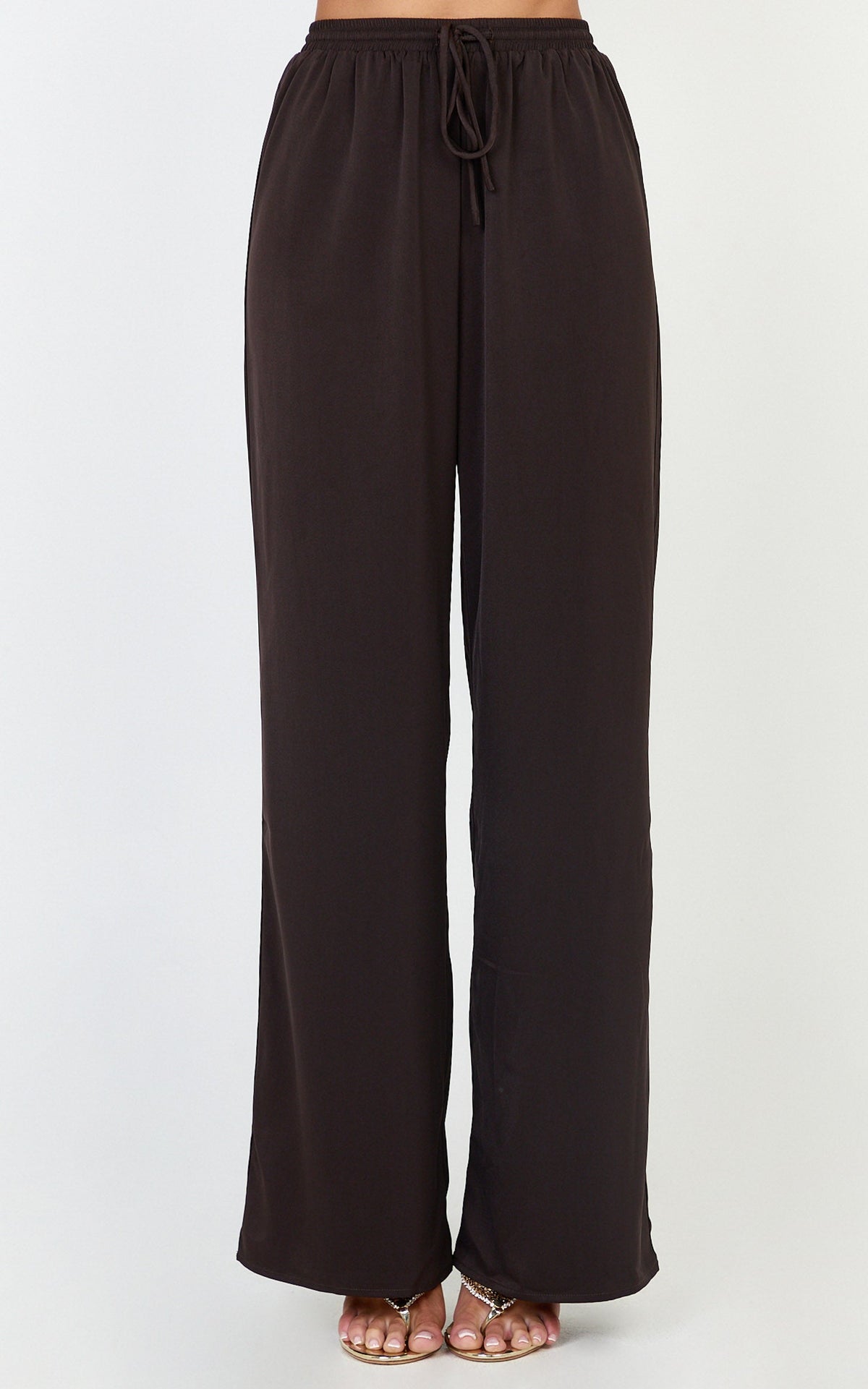 Robyn Pants - High Elastic Waist Relaxed Straight Leg Pants in Chocolate