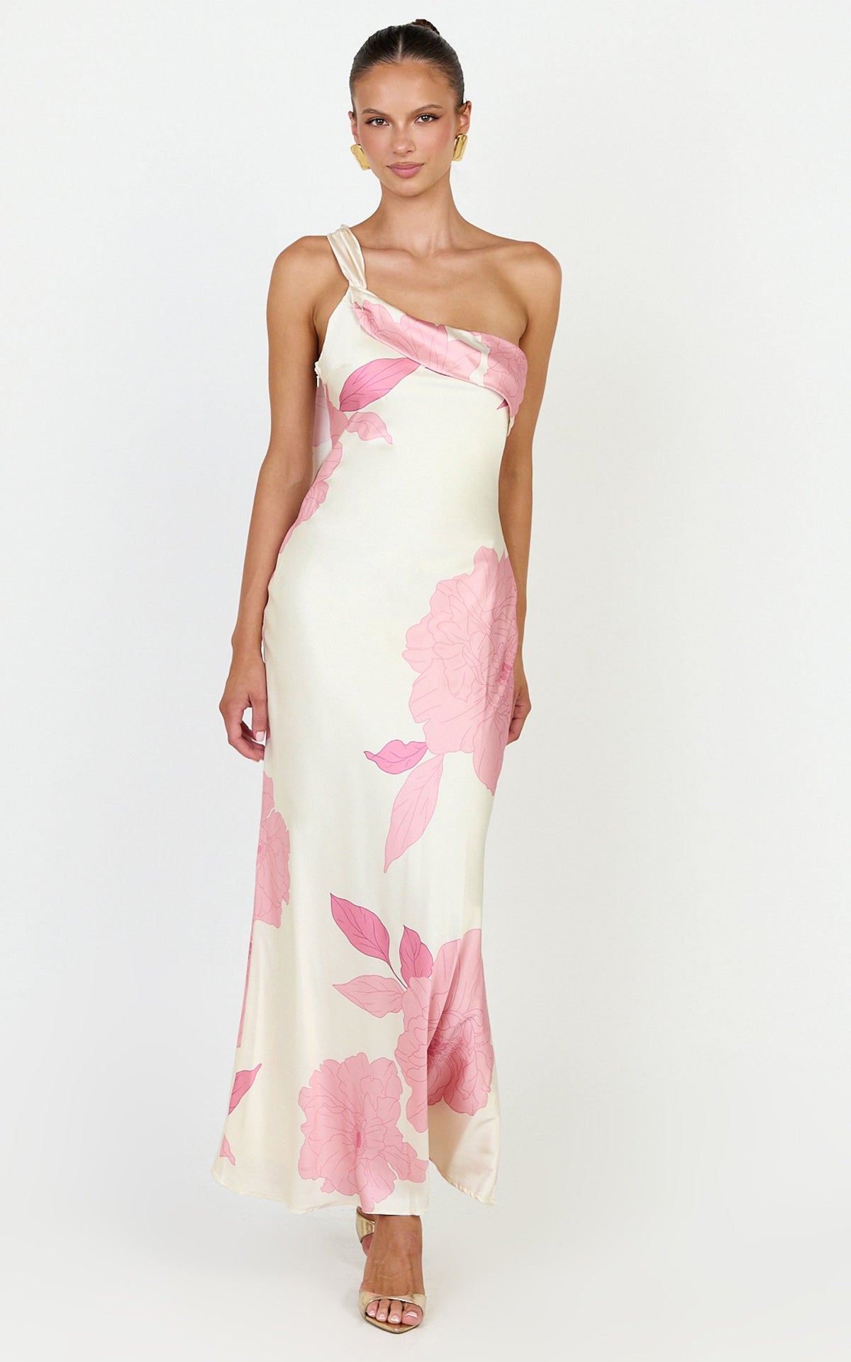 Eve Midi Dress - One Shoulder Slip Dress in Butter Floral