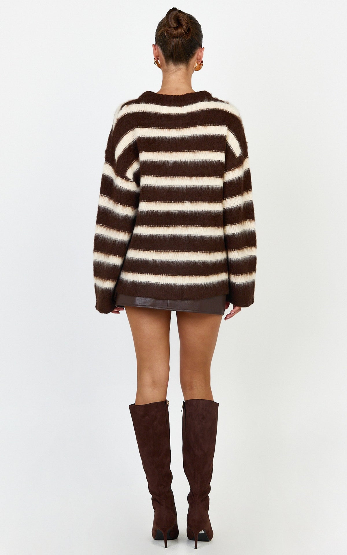 Aria Jumper - Fluffy Striped Knit Jumper in Chocolate