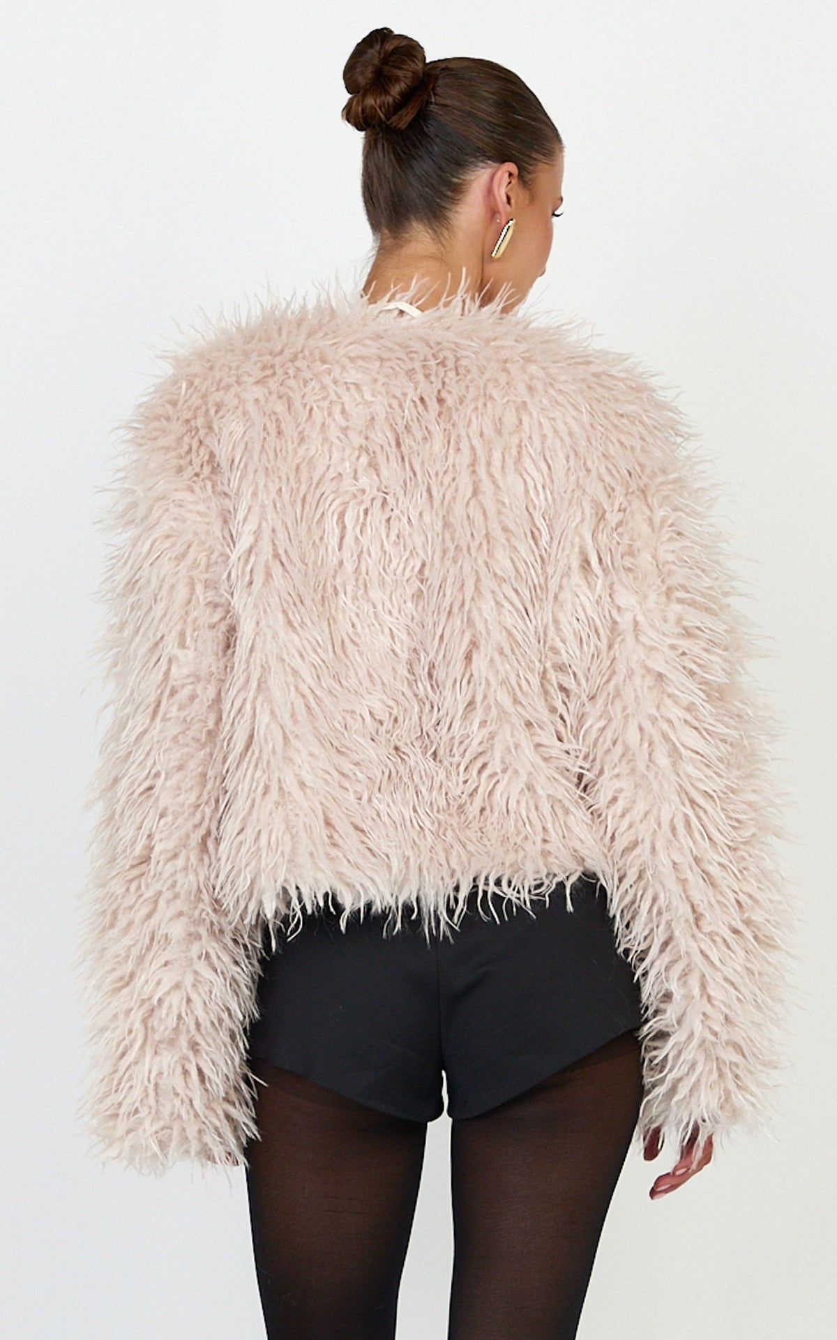 Zoe Coat - Oversized Cropped Faux Fur Coat in Beige
