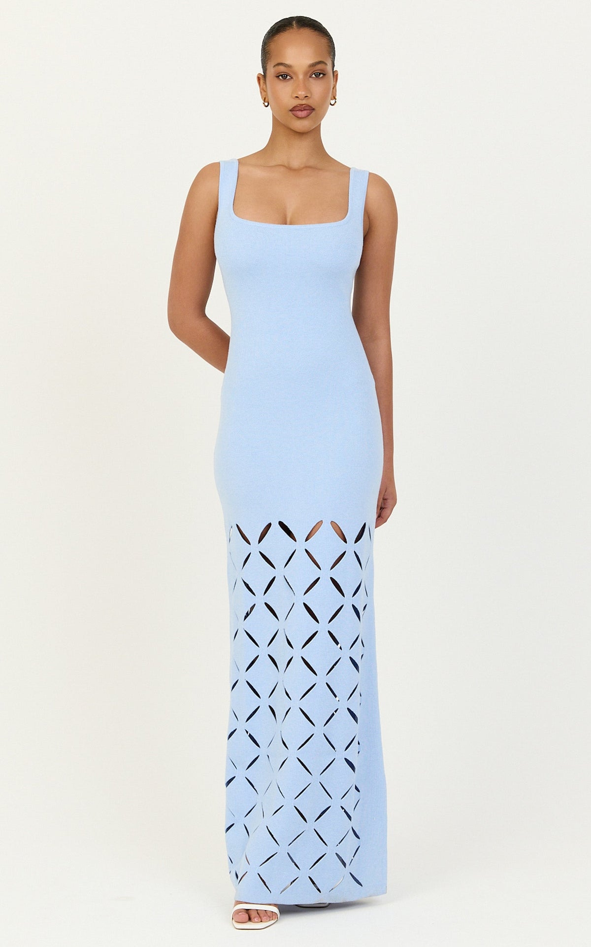 Sabrina Maxi Dress - Scoop Neck Laser Cut Dress in Blue