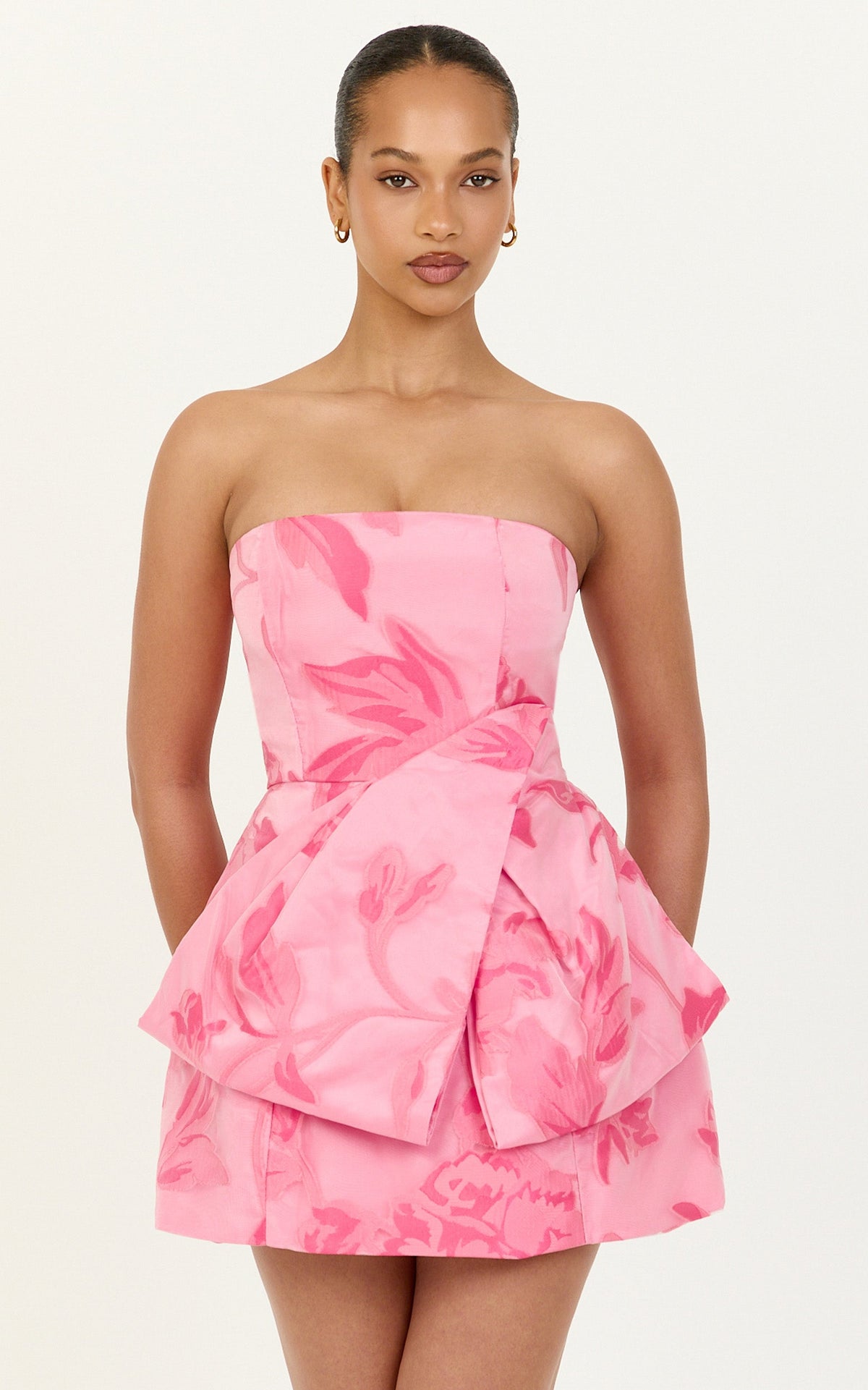 Violetta Mini Dress - Strapless Bow Detail Tulip Dress in Pink