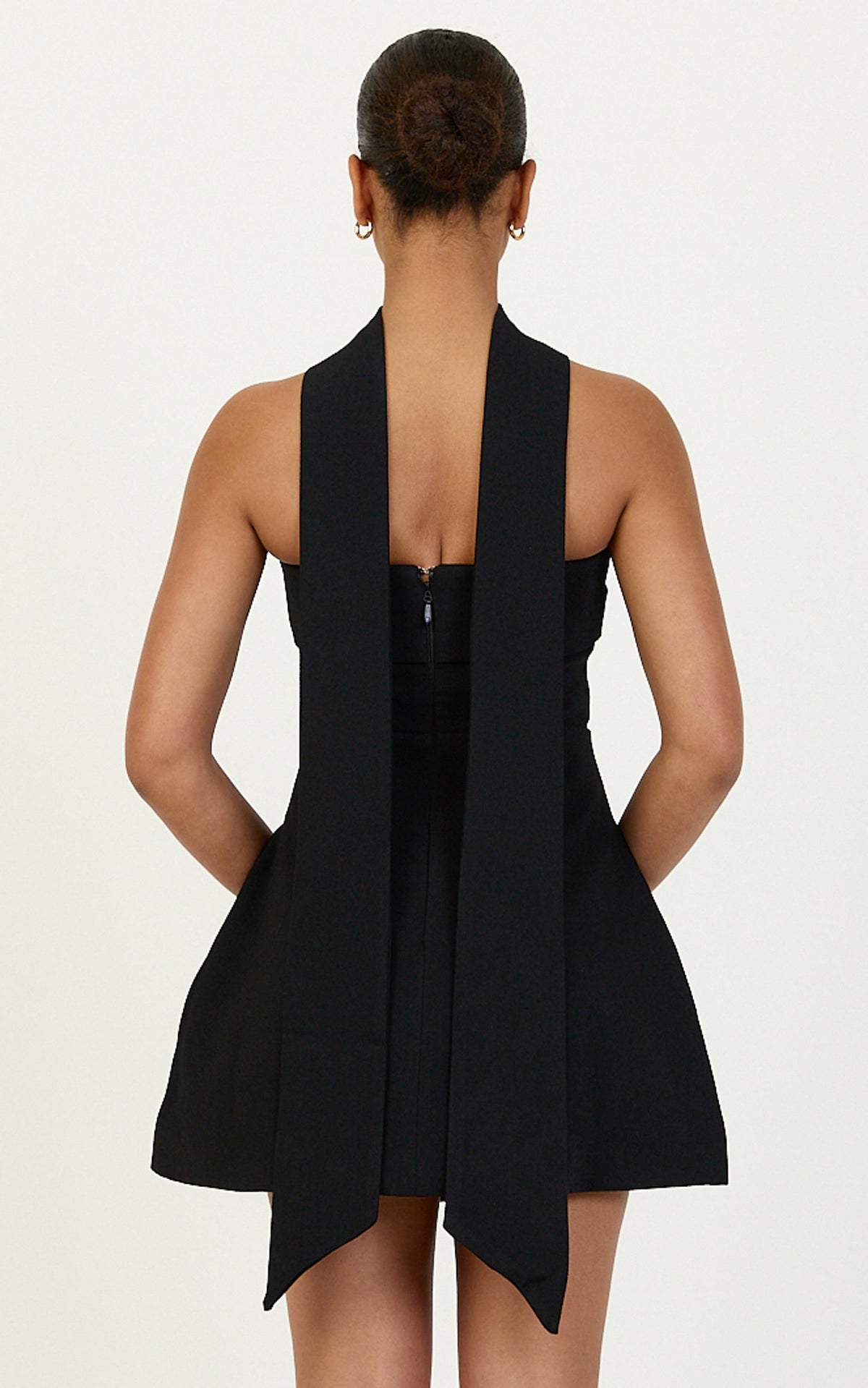 Marcelline Mini Dress - Strapless A Line Dress With Neck Scarf in Black
