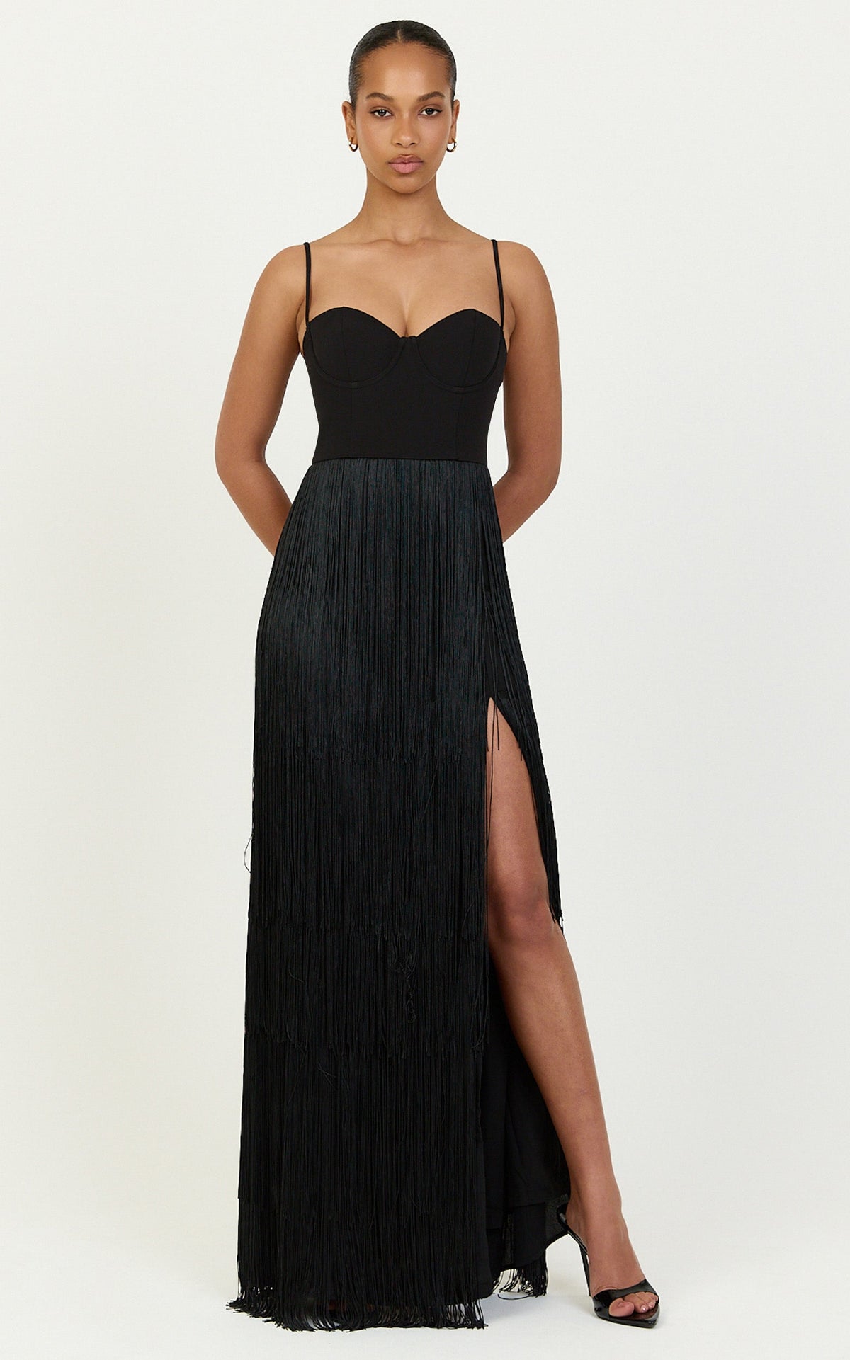 Maxine Maxi Dress - Tiered Fringe Dress in Black