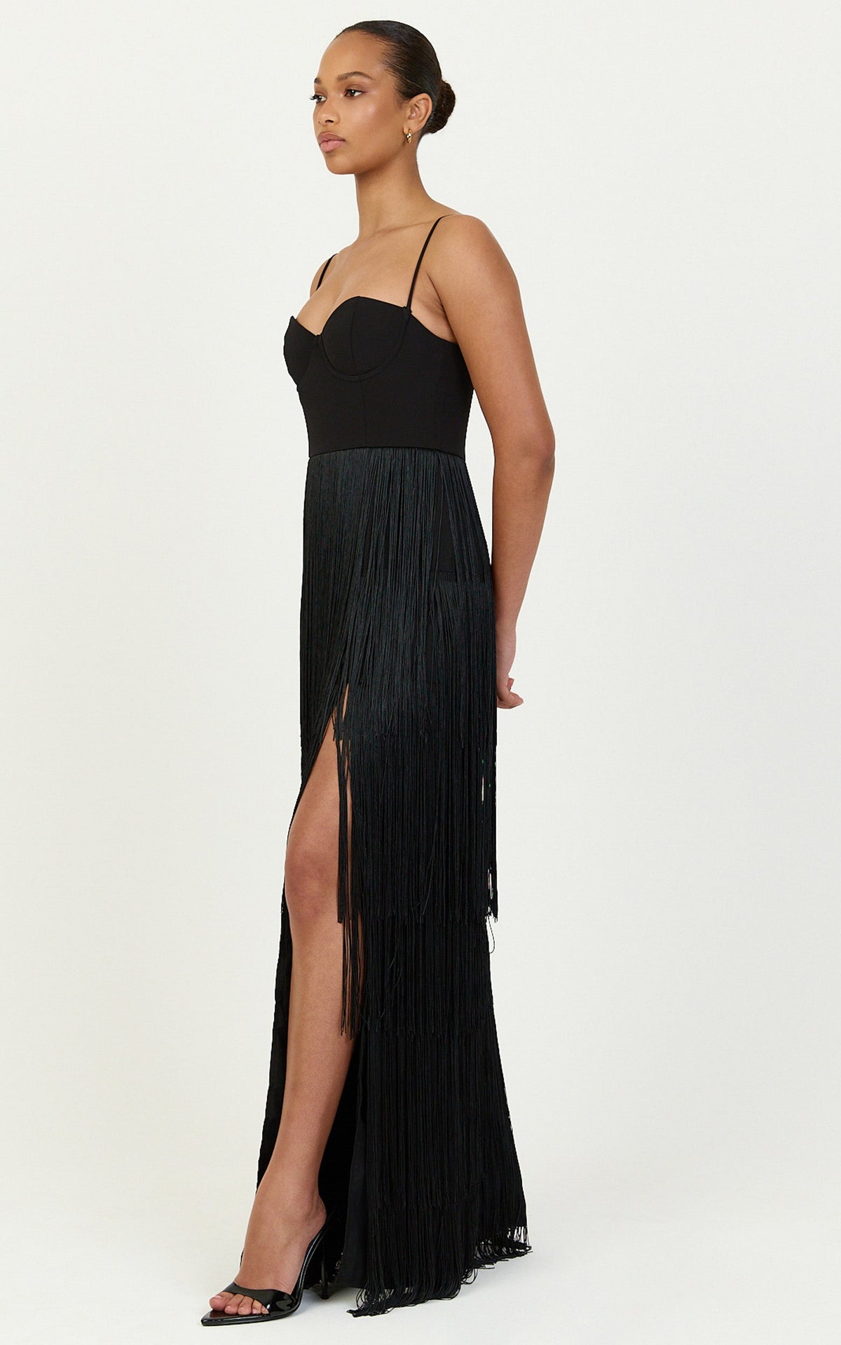 Maxine Maxi Dress - Tiered Fringe Dress in Black