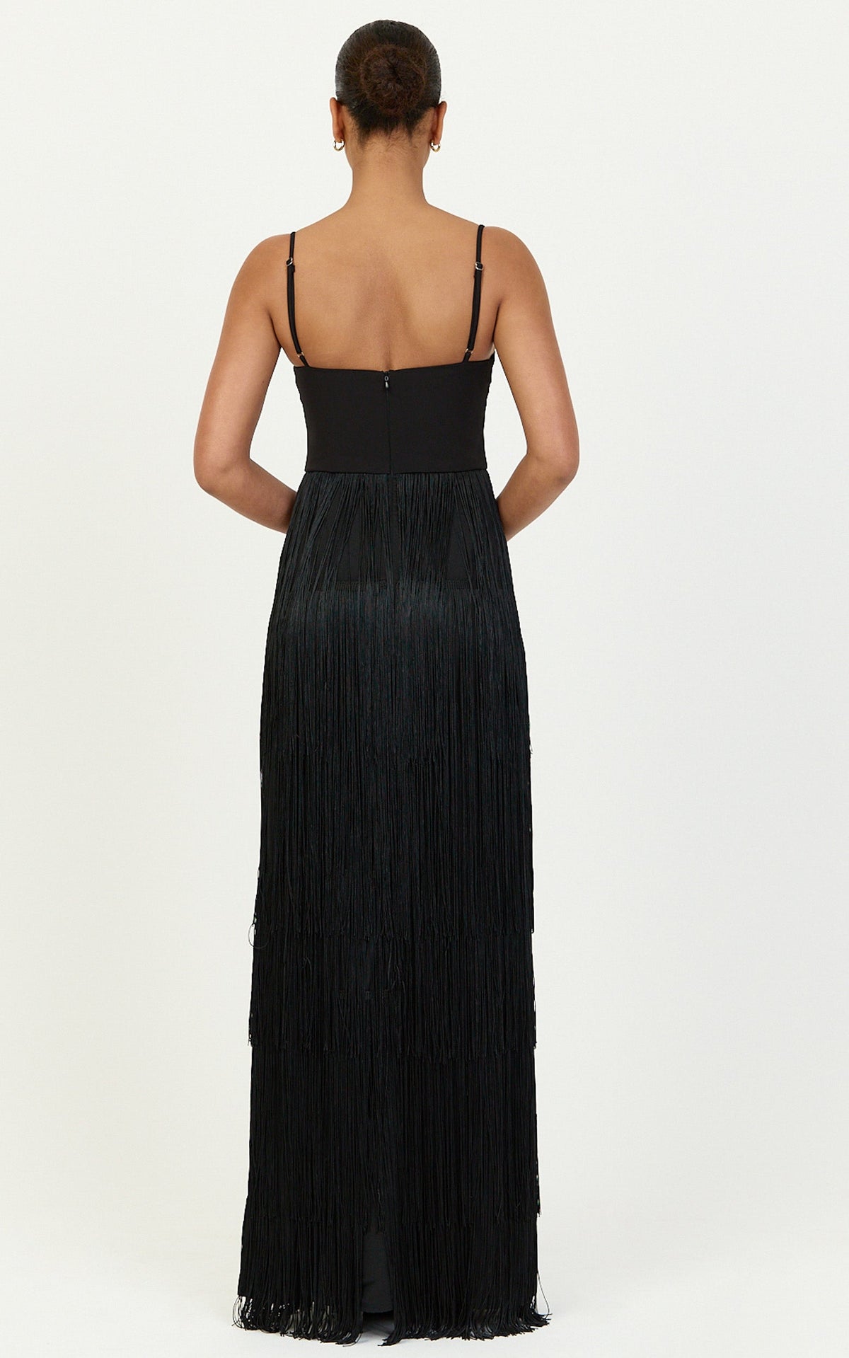 Maxine Maxi Dress - Tiered Fringe Dress in Black