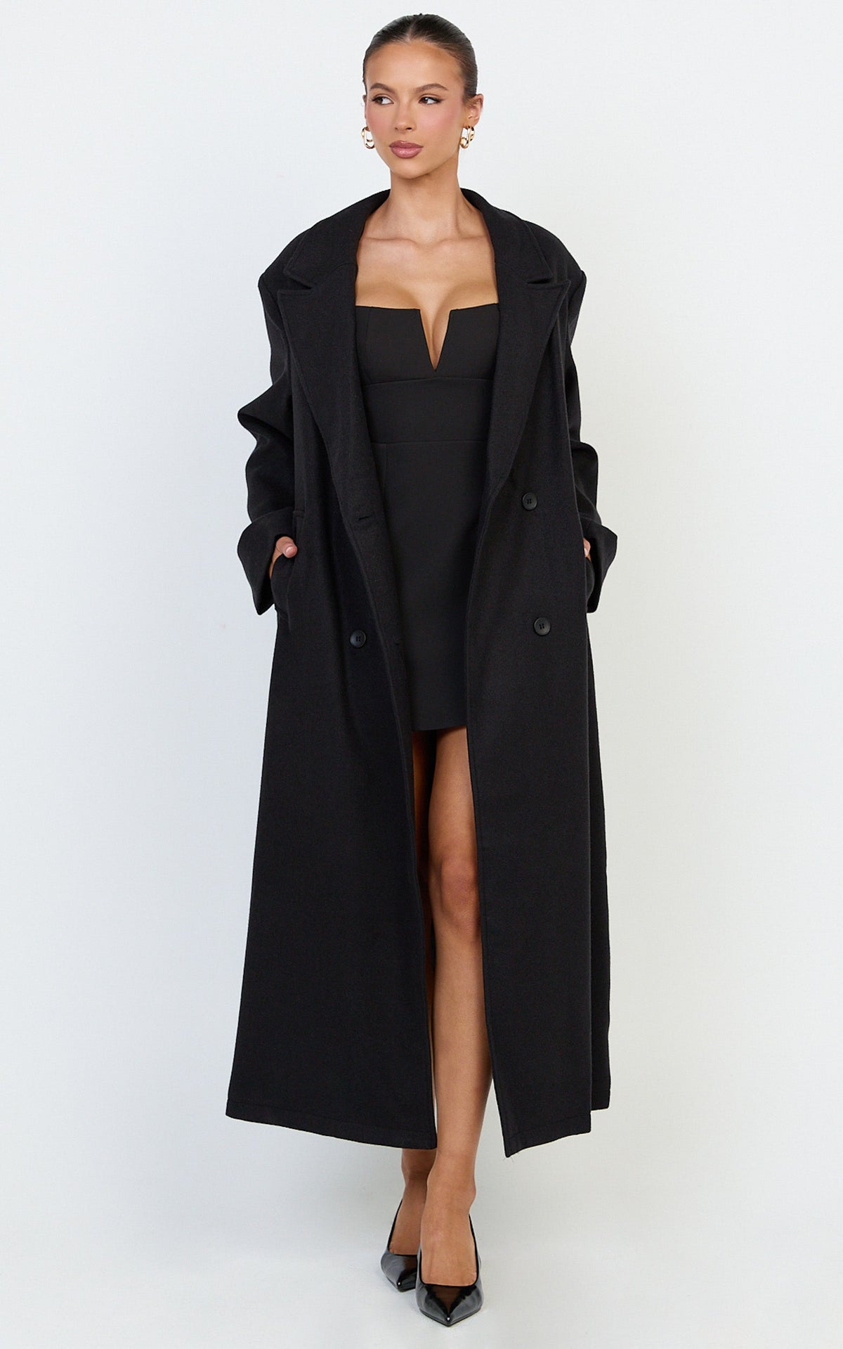 Eloise Coat - Oversized Longline Tailored Coat in Black