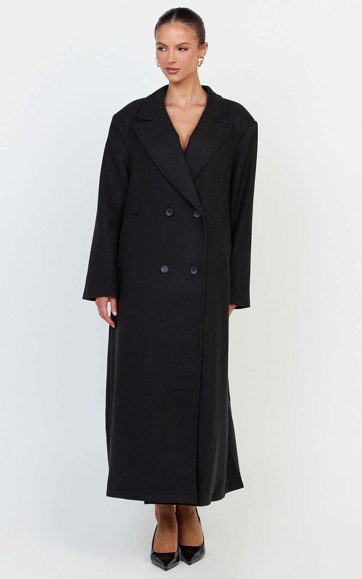 Eloise Coat - Oversized Longline Tailored Coat in Black
