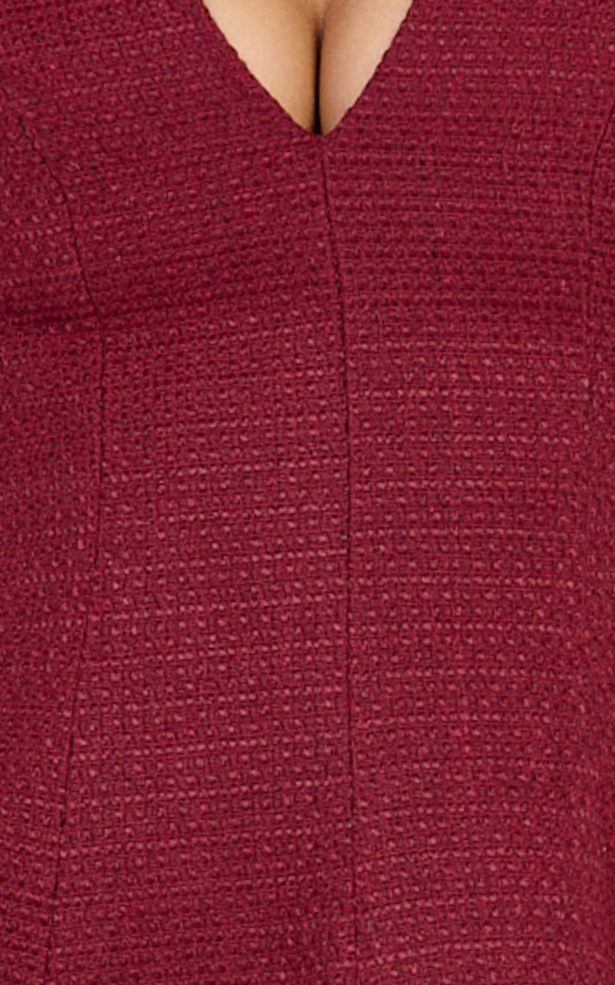 Nelson Mini Dress - Low Cut Boucle Fit & Flare Mini Dress in Wine