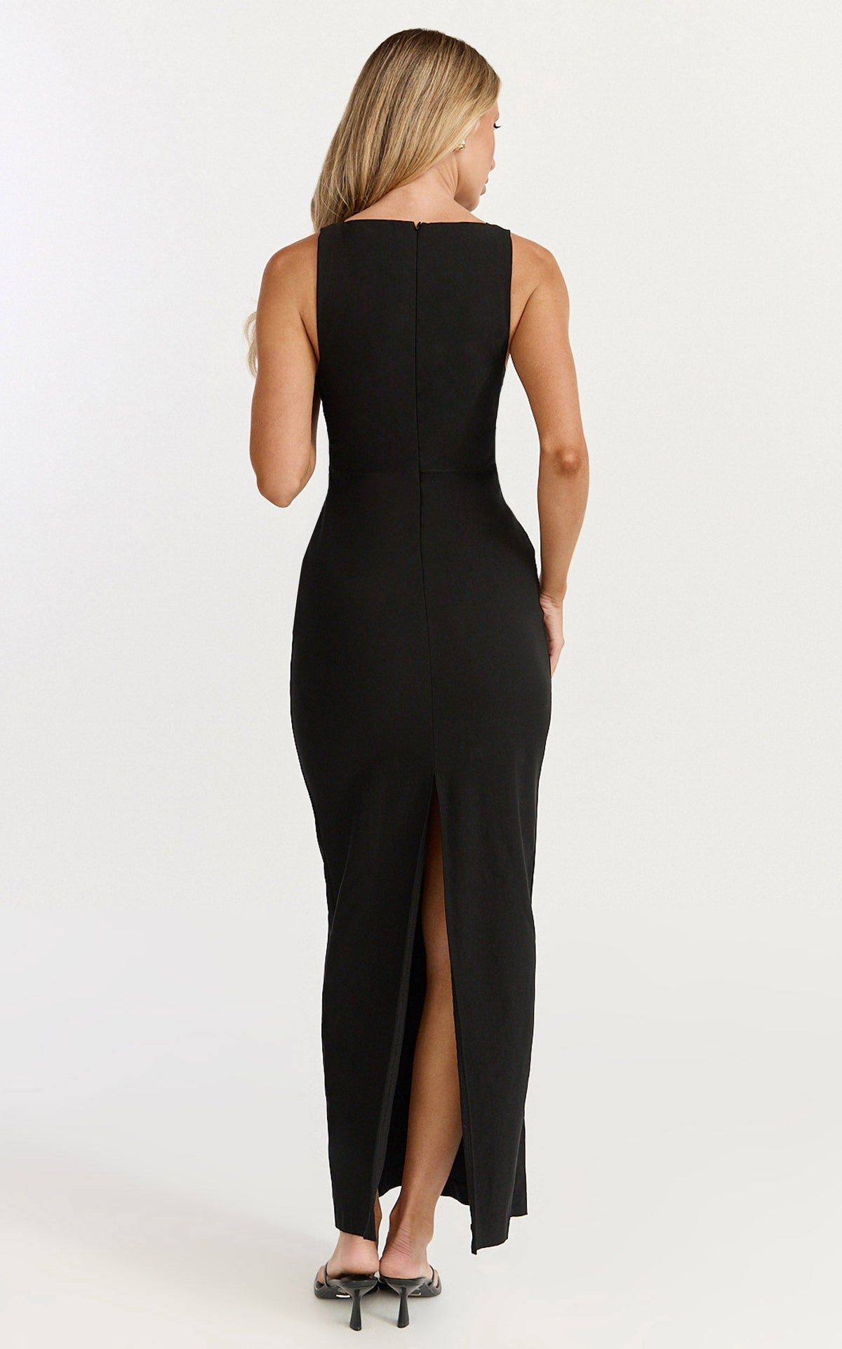 Liora Midi Dress - Boat Neck Side Twist Strap Midi Dress in Black