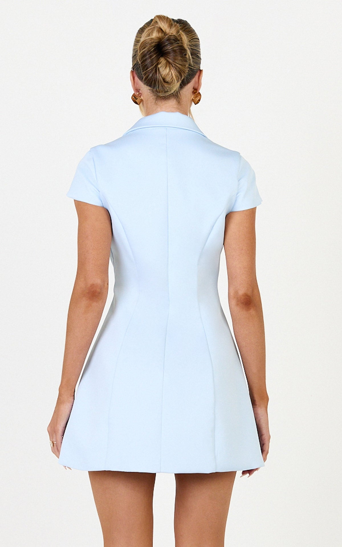 Clementine Mini Dress - Cap Sleeve Double Breasted Dress in Baby Blue