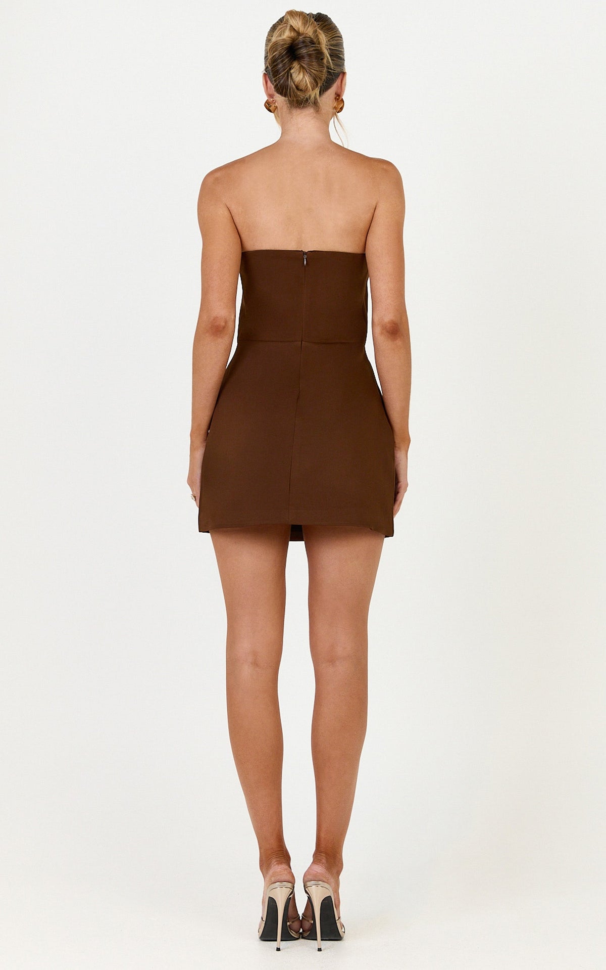 Dessa Mini Dress - A Line Strapless Dress in Chocolate