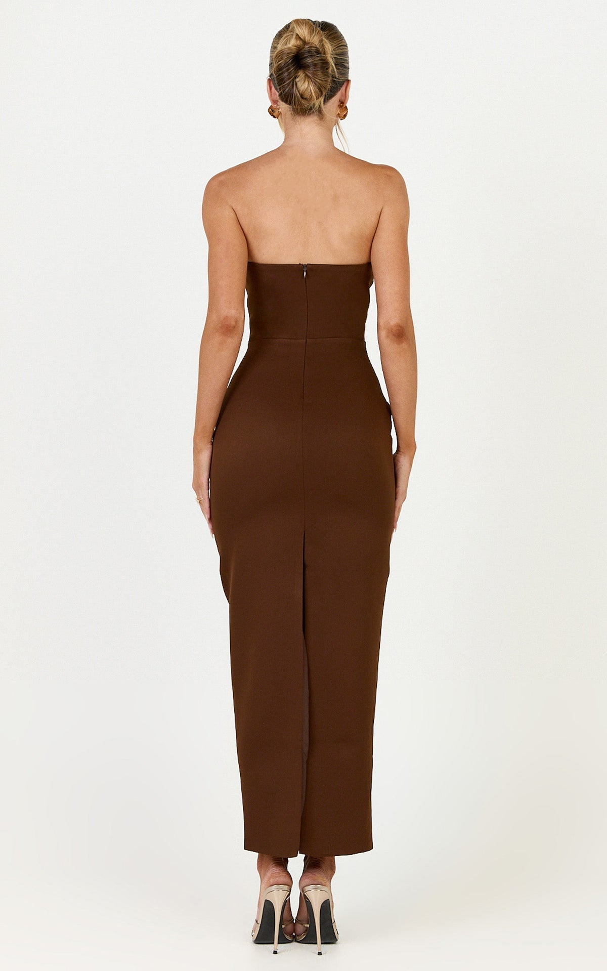 Dessa Midi Dress - Strapless Column Dress in Chocolate