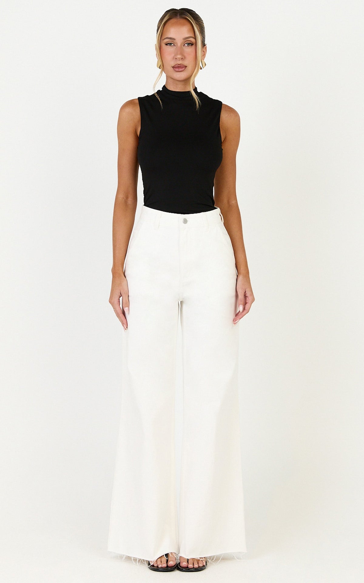 Therese Jeans - High Waist Wide Leg Flare Recycled Denim Jeans in Ecru