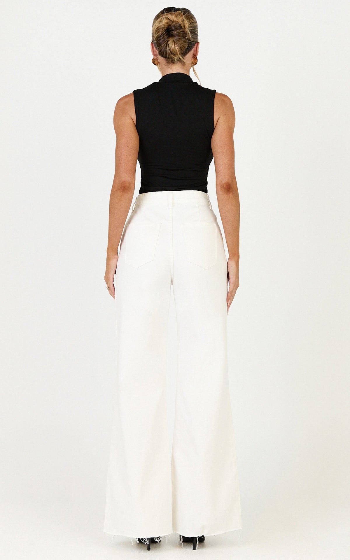 Therese Jeans - High Waist Wide Leg Flare Recycled Denim Jeans in Ecru