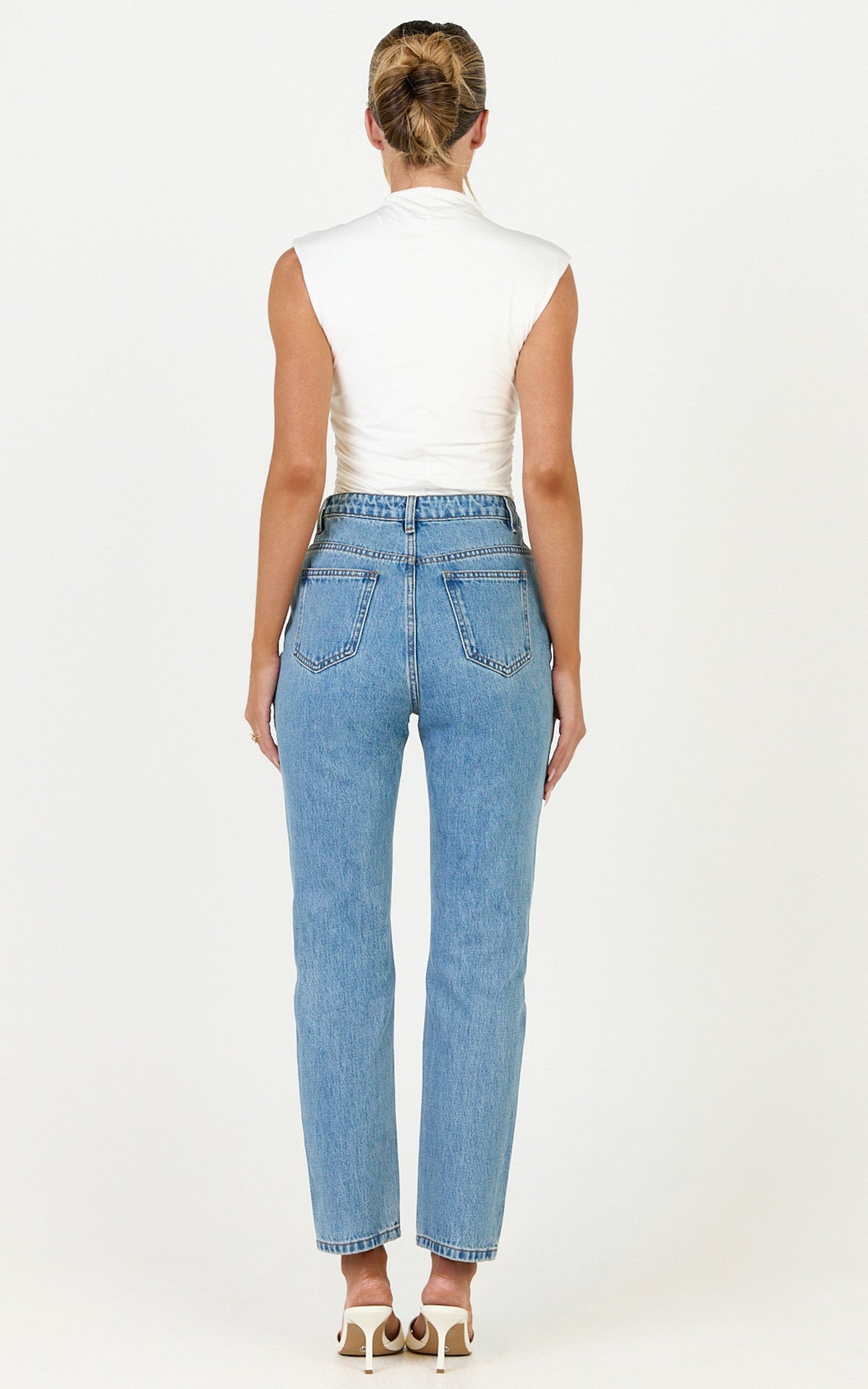 Billie Jeans - High Waisted Recycled Cotton Mom Denim Jeans in Light Mid Blue