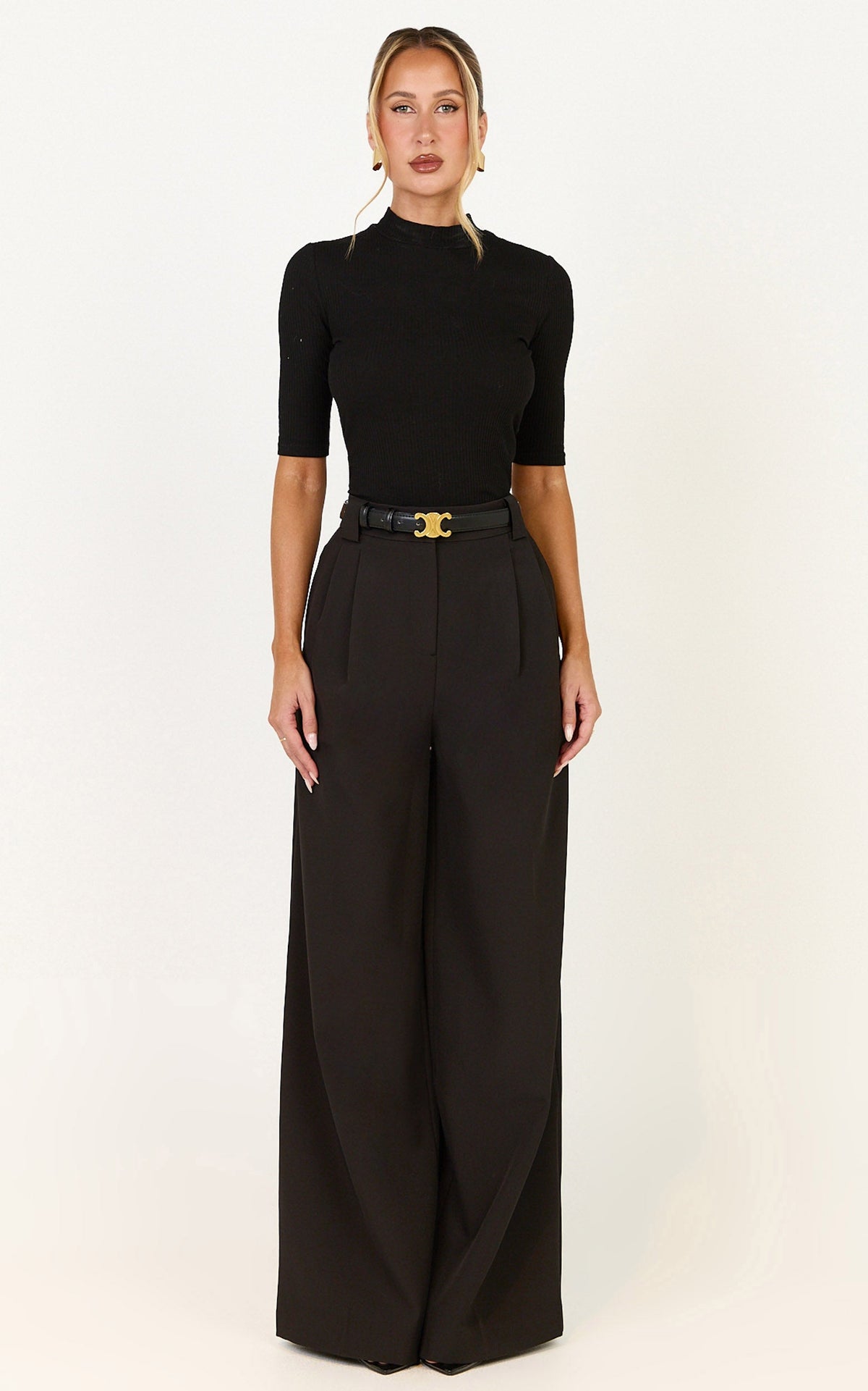 Jane Pants - High Waist Tailored Wide Leg Pants in Black